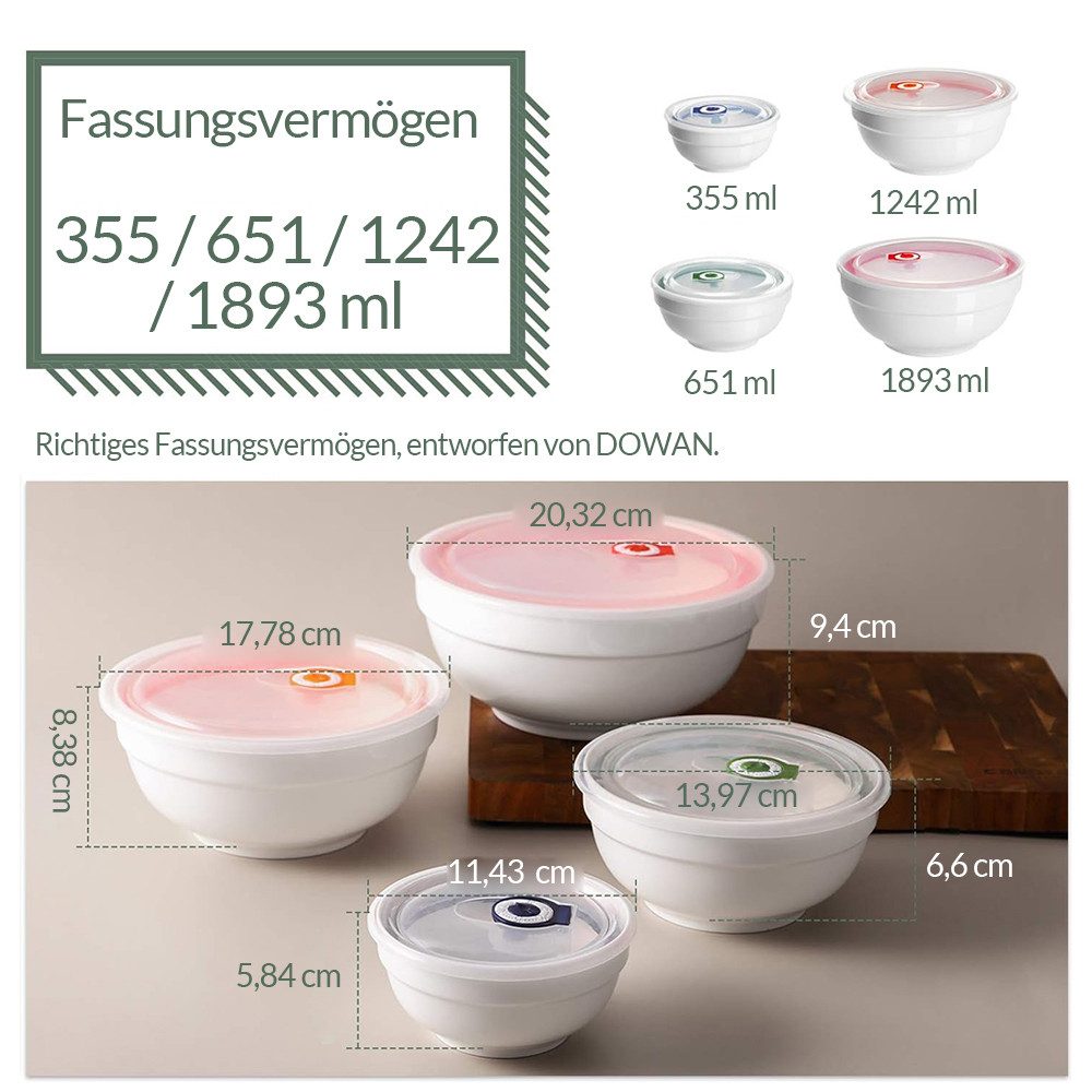 Dowan Rührschüssel Keramikschalen mit Deckeln, 1.9 L/1.2 L/650 ml/350 ml, 4er Set – Bild 2 von 5