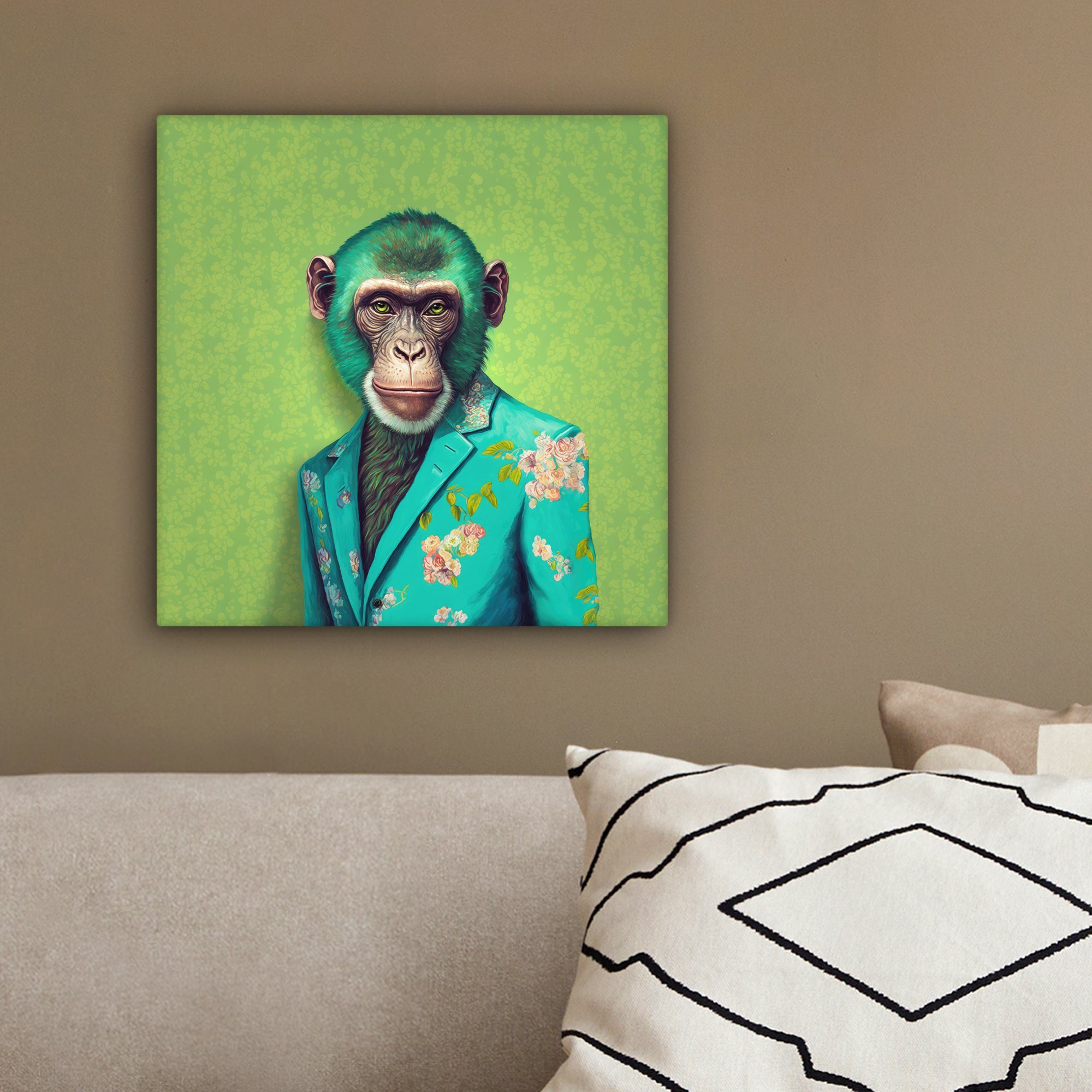 OneMillionCanvasses® - (1 Wohnzimmer - Porträt, Bilder Leinwand Colbert für Schlafzimmer Neon St), - - Leinwandbild Blumen Affe