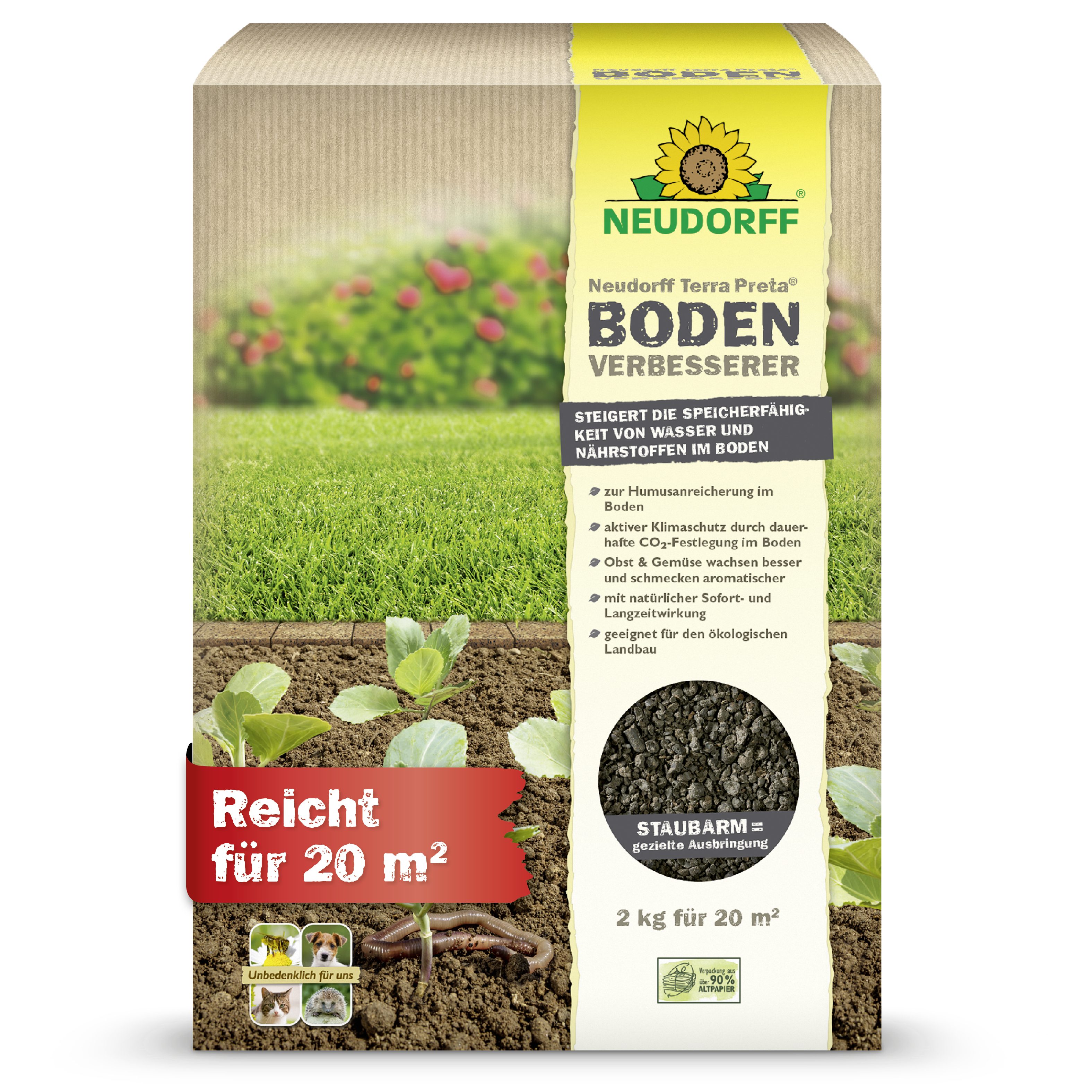 Neudorff Bodenverbesserer Terra Preta BodenVerbesserer 2 kg, Kalkdünger für einen kräftigen, grünen Rasen und beugt Moos vor, staubarm & schnell löslich