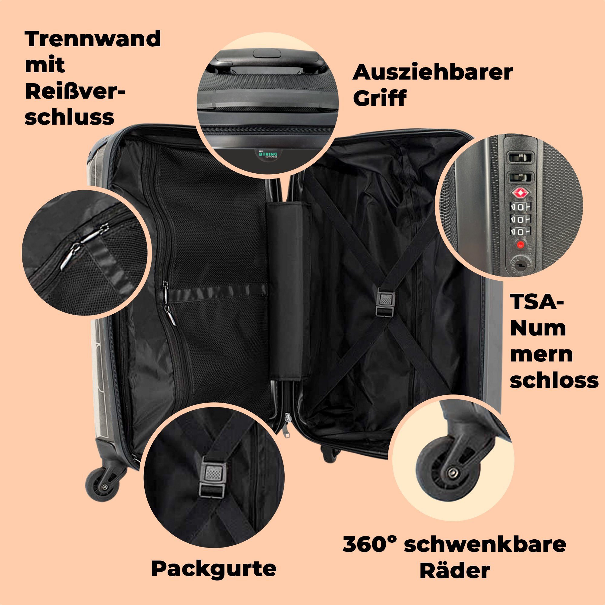 - 4 Rollen NoBoringSuitcases.com© Reisekoffer mit Handgepäckkoffer 55x35x20cm Trolley Cabin Handgepäck Abstrakt, Rollkoffer - Rollen, Kleine Blumen Pflanzen Pastell - - 4