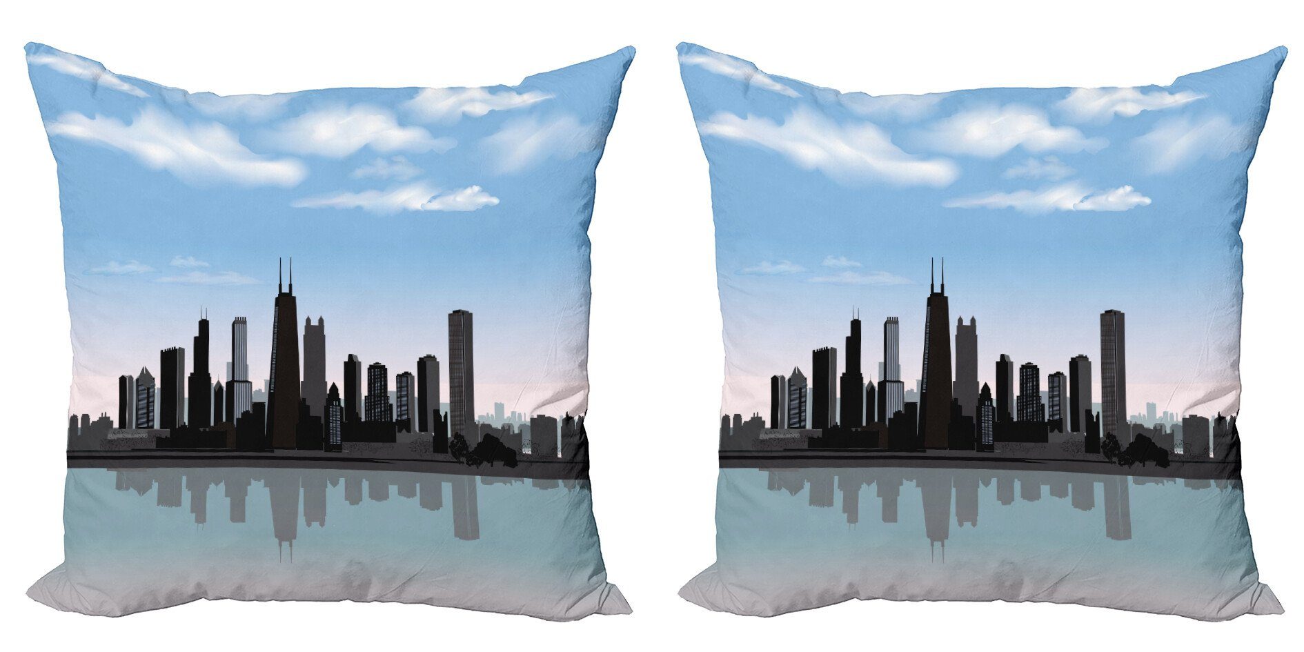 Accent (2 Kissenbezüge Stück), River Modern City Chicago Missisippi Abakuhaus Doppelseitiger Digitaldruck,