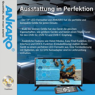 Ankaro ANK CL-2402 LCD-LED Fernseher (60 cm/24 Zoll, 12V / 230V Betrieb mit Triple Tuner (DVB-S2/ C/ T2) inkl. KFZ Adapter)