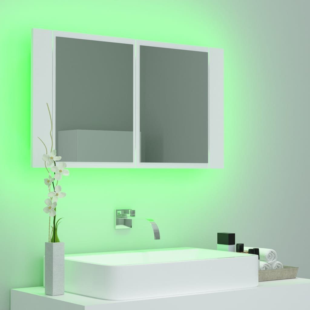 vidaXL Badezimmerspiegelschrank LED-Bad-Spiegelschrank Weiß Acryl 80x12x45 (1-St) cm