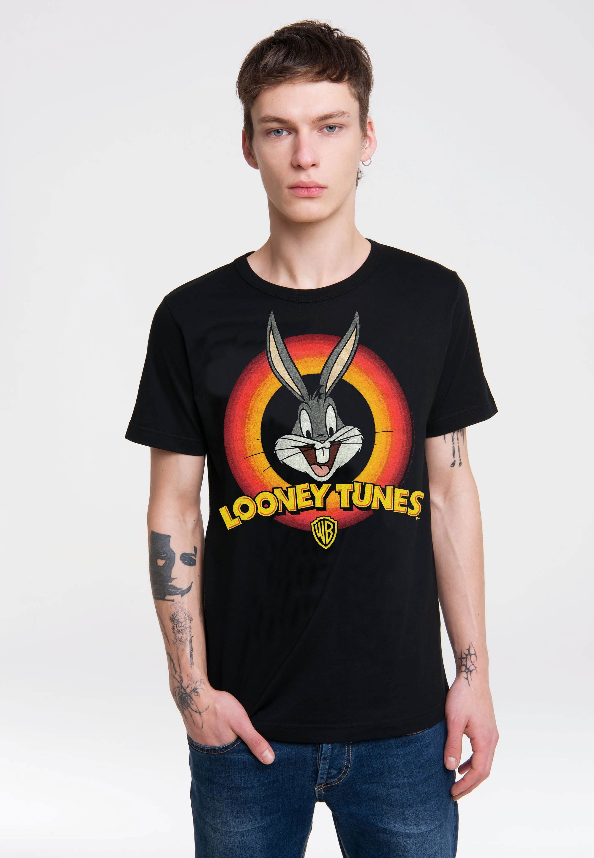 LOGOSHIRT T-Shirt Looney Tunes Bugs Bunny Herren für - T-Shirt von mit Bugs Logo Logo-Print, Bunny-Print mit coolem Logoshirt Cooles