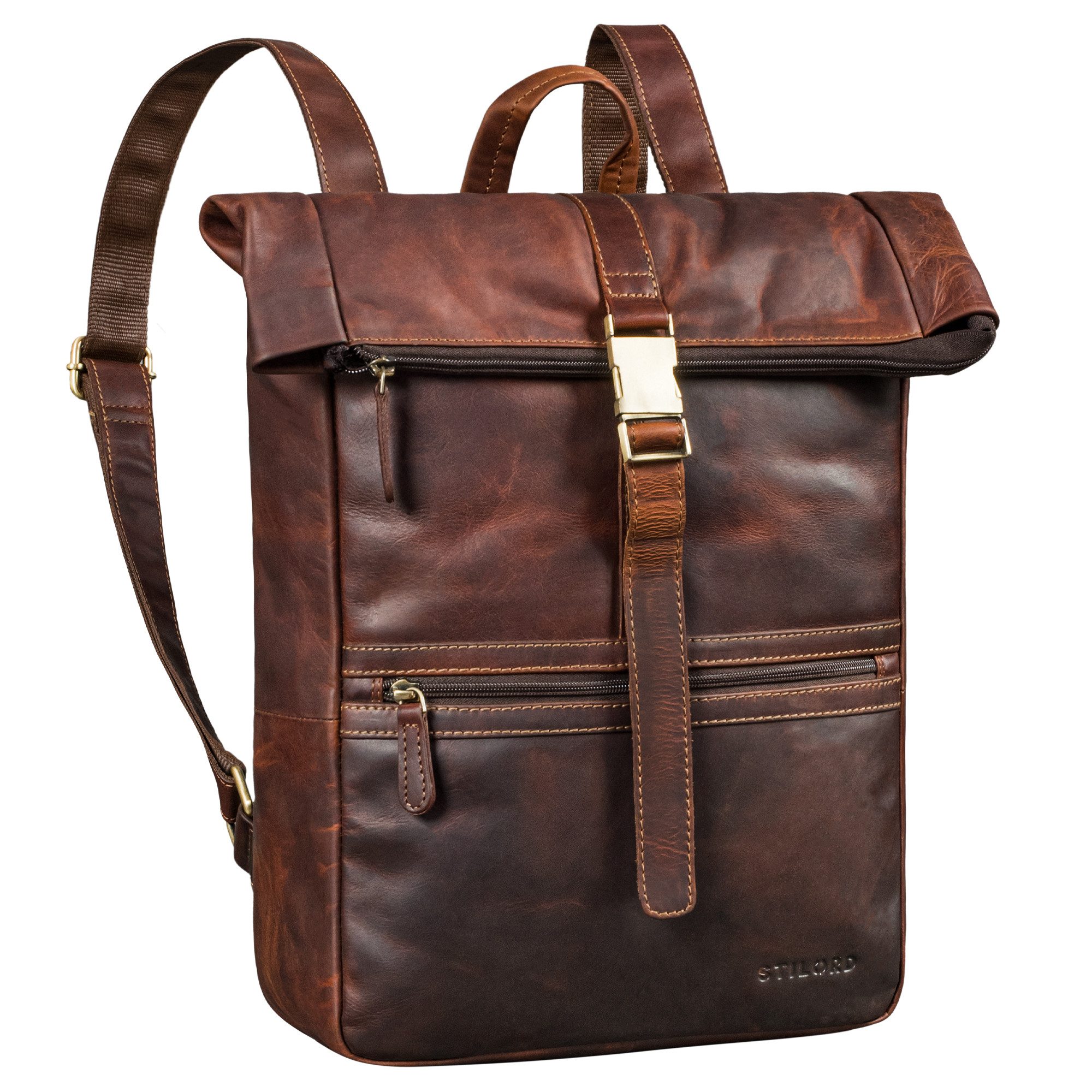 Notebookrucksack "Cairo" Vintage Kurierrucksack Rolltop Leder groß Herren