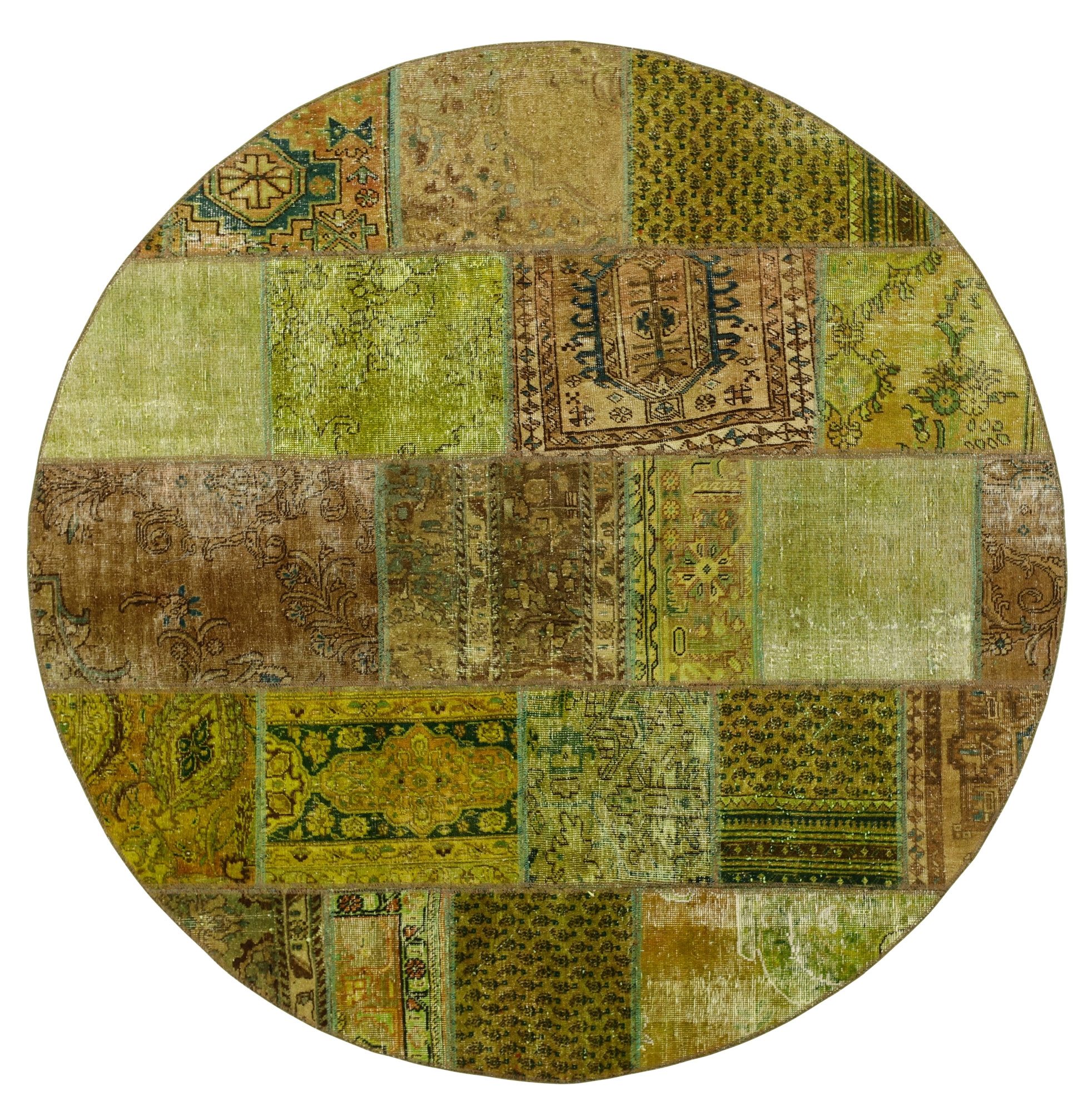 Wohnando Teppich MY-RUG Vintage Patch Work Floral & Ornamentiert 200x200cm, Rund, Höhe: 10 mm, Handgeknüpfter Teppich,Handgesponnene Wolle, mit Naturfarben gegärbt