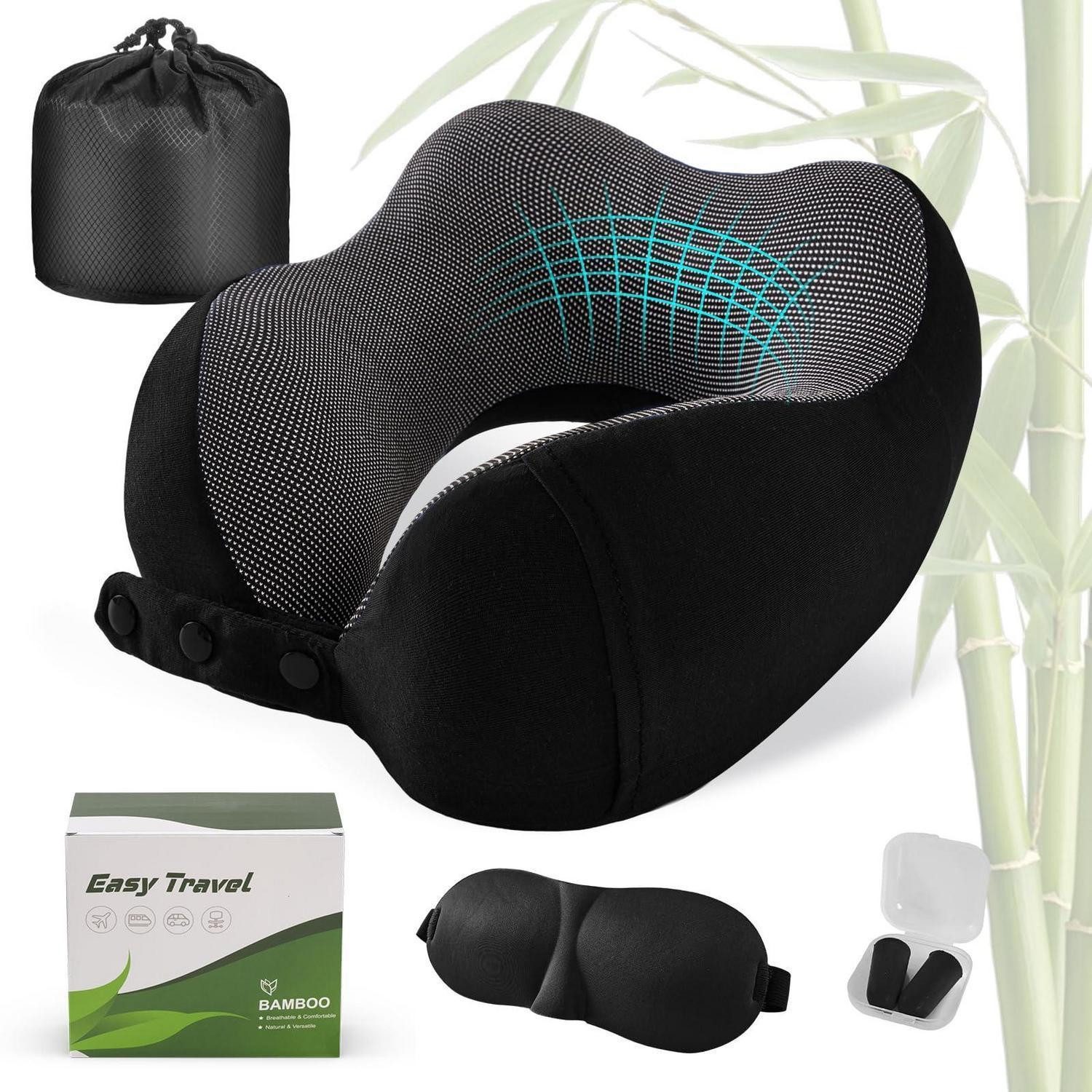 LuxusKollektion Nackenkissen Nackenkissen Nackenhörnchen Schwarz (mit Bambusdeckel & Geschenkbox)