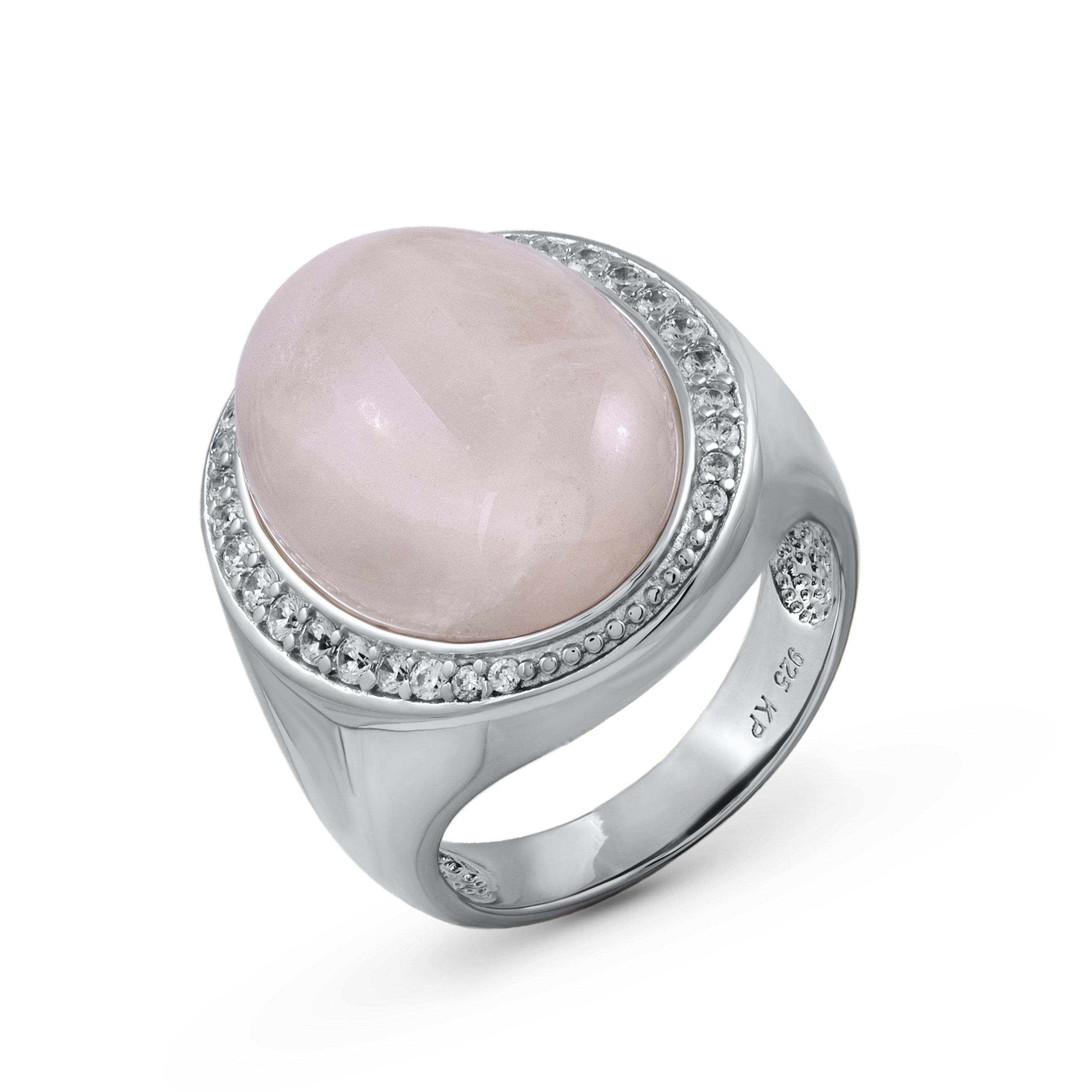 rhodiniert Sterling Zirkonia 925/- Silber Rosaquartz Fingerring Zeeme