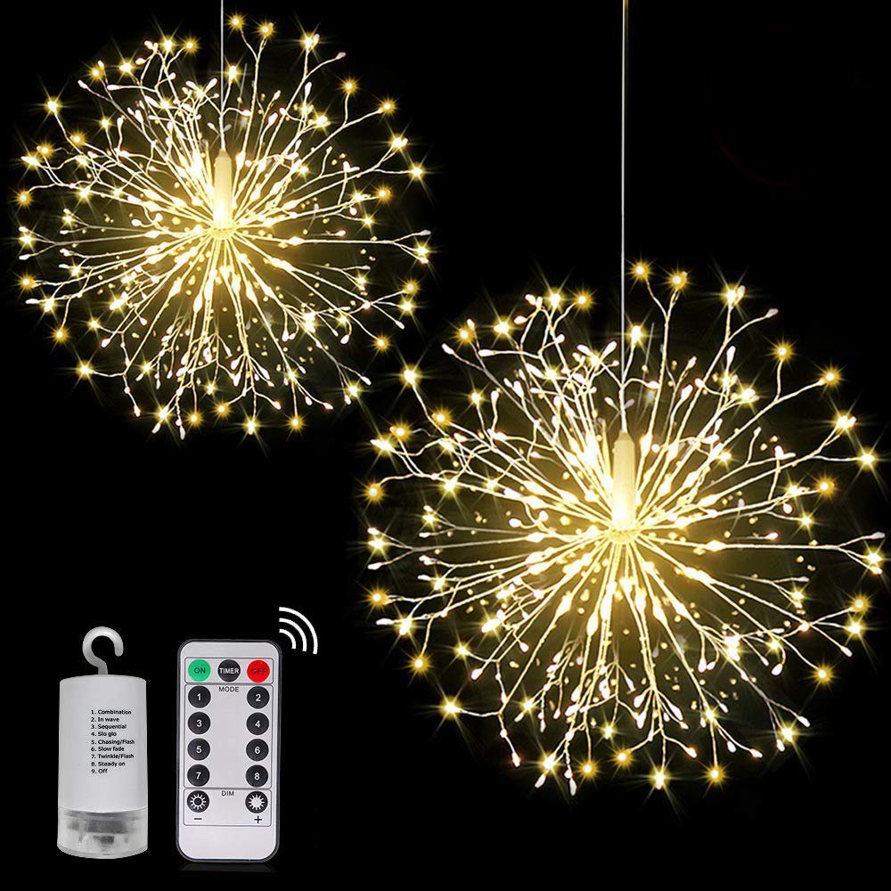 Rosnek LED-Lichterkette Deko, Weihnachten Hochzeit Wasserdicht, Warmweiß, Für 198LEDs, Fernbedienung Feuerwerk