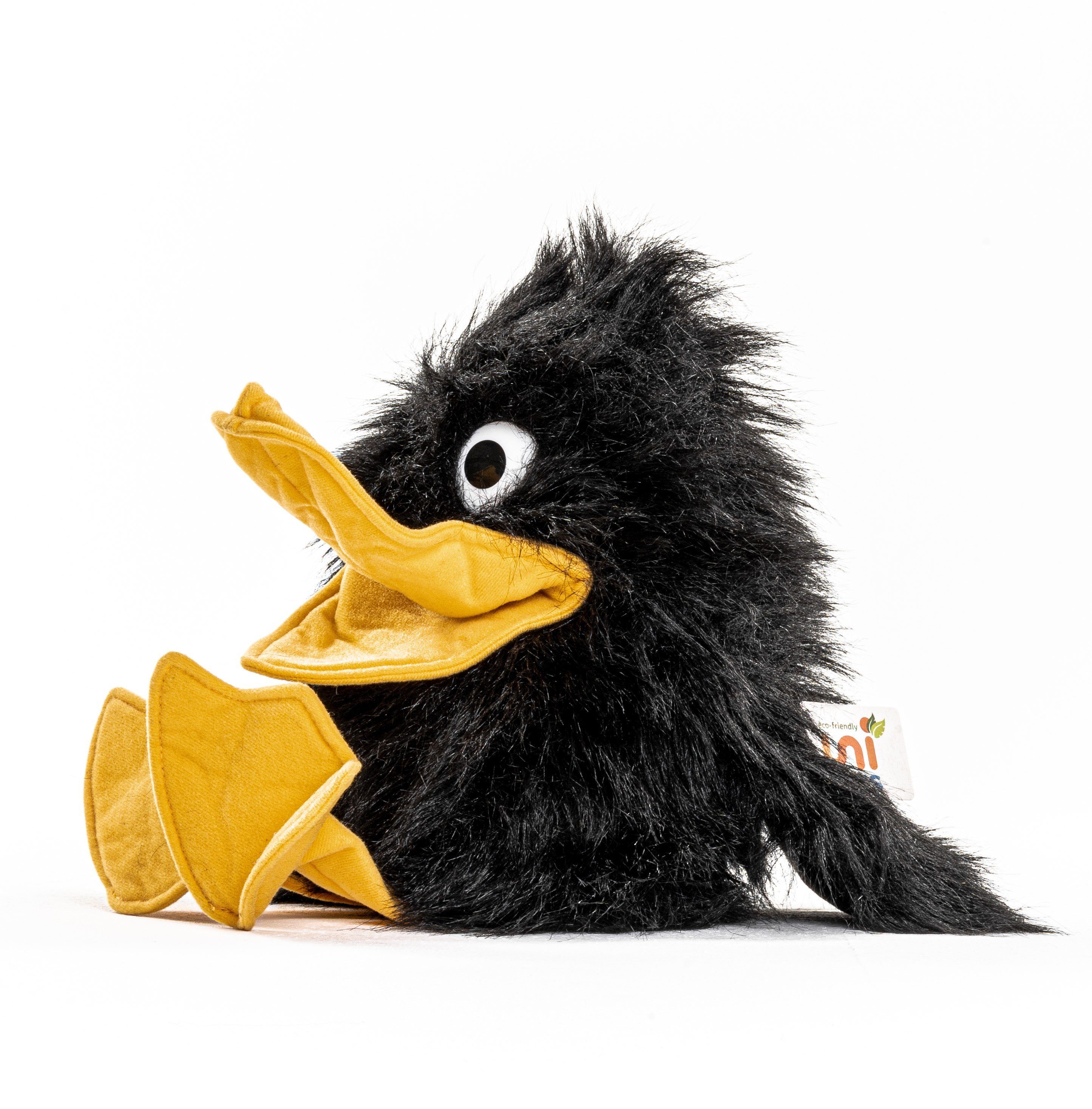 Uni-Toys Kuscheltier Handpuppe Rabe gelb - 40 cm (Höhe) - Plüsch-Vogel - Plüschtier, zu 100 % recyceltes Füllmaterial