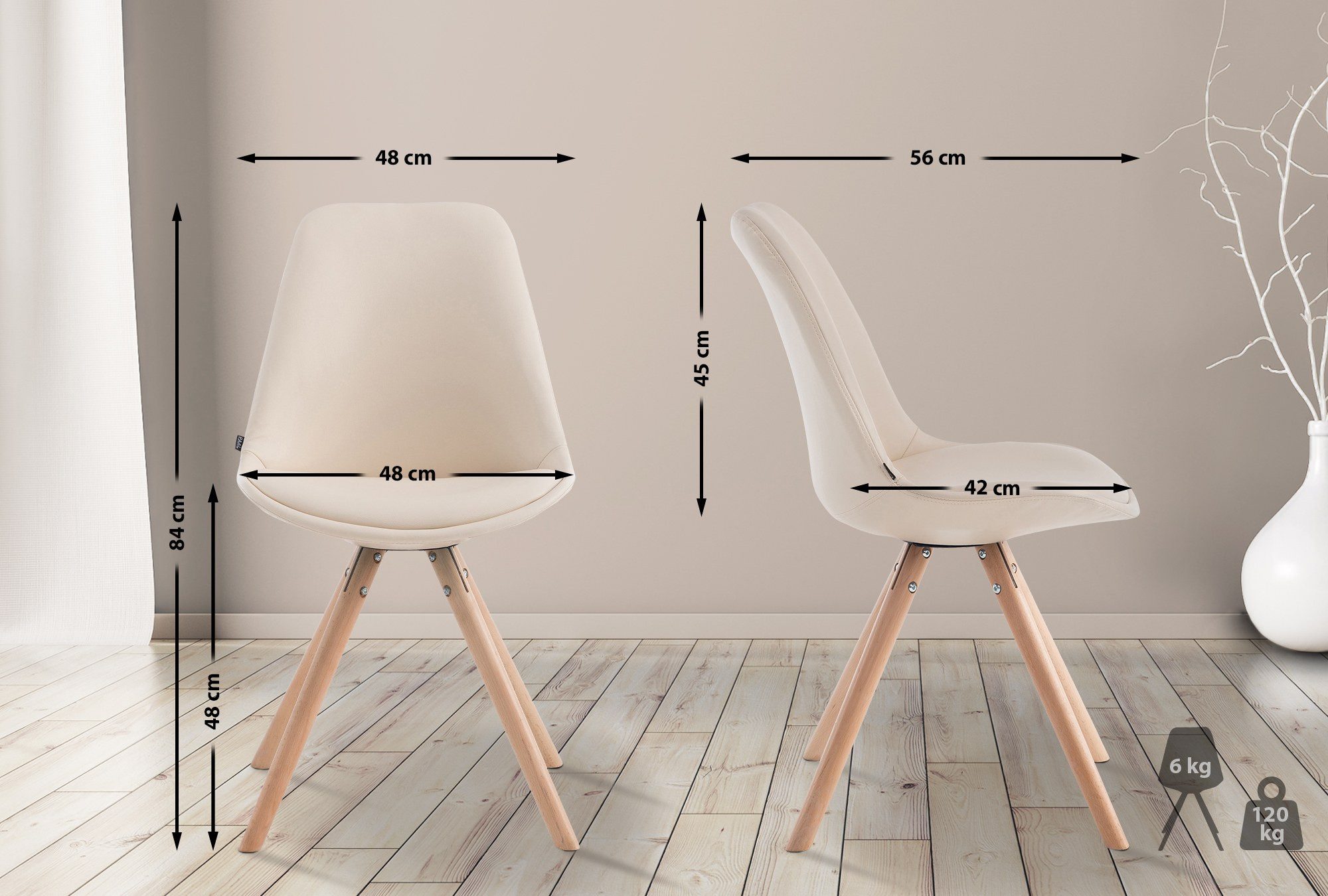 furnicato Besucherstuhl Esszimmerstuhl Laval 84x48x56 cm creme (1 St)