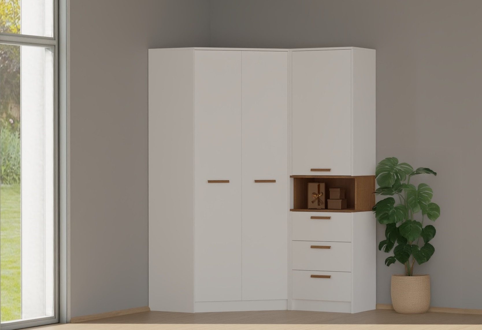 Marmex Möbel Eckkleiderschrank GRANT 8N Stauraumschrank Drehtürenschrank mit zwei Kleiderstangen Scharniere-Soft-Close, Mehrzweckschrank – Bild 3 von 5