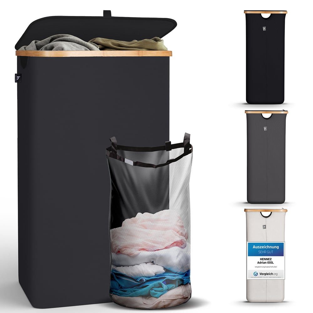 HENNEZ Wäschekorb mit Griff aus Bambus, 100 l – Wäschekorb mit Deckel, Dunk günstig online kaufen