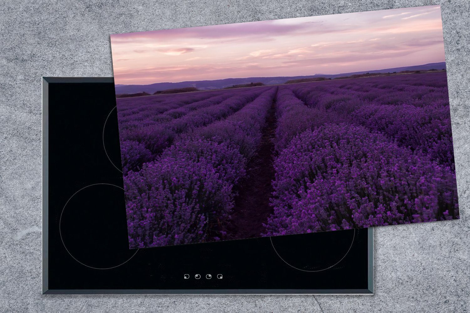 MuchoWow Herdblende-/Abdeckplatte Lavendel - Lila - für Schutz Vinyl, die - Blumen cm, küche, 80x52 Ceranfeldabdeckung (1 Induktionskochfeld tlg), Natur