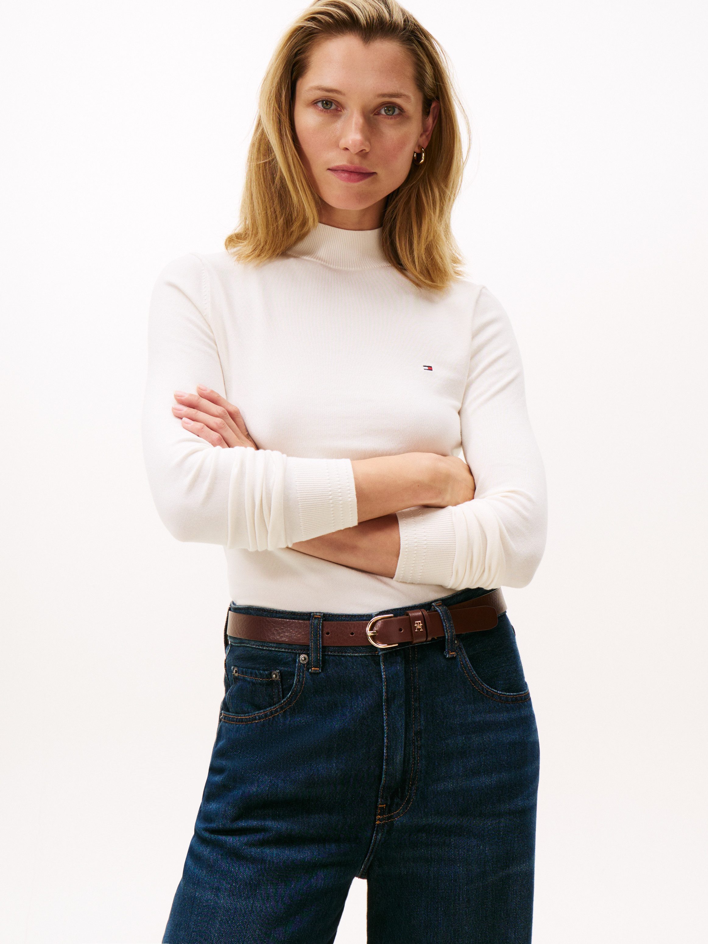 Tommy Hilfiger Strickpullover CO JERSEY FINE GG MOCK-NK LS SWT günstig online kaufen