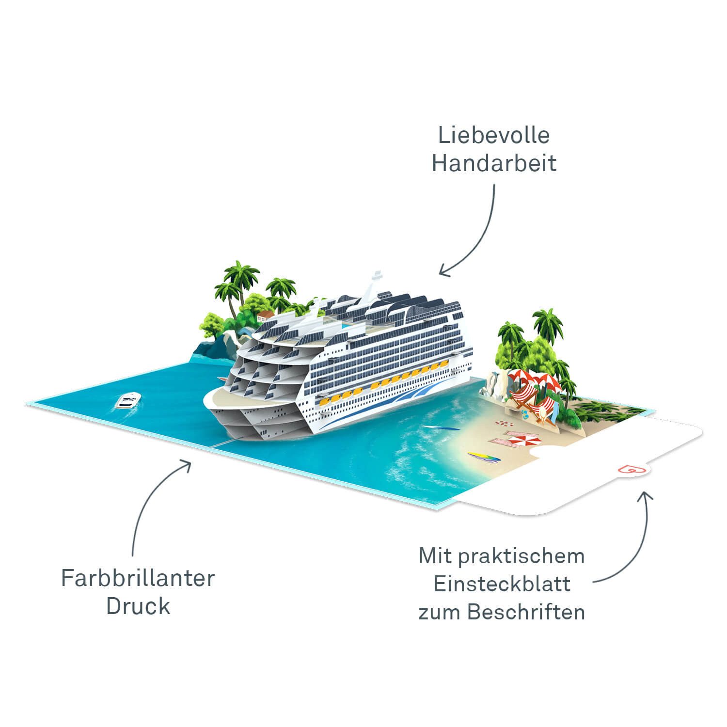 papercrush Geschenkkarte Kreuzfahrtschiff Pop-Up Karte, Gutschein für Kreuzfahrt, Handgemacht, Verschenkfertig, Mit Umschlag