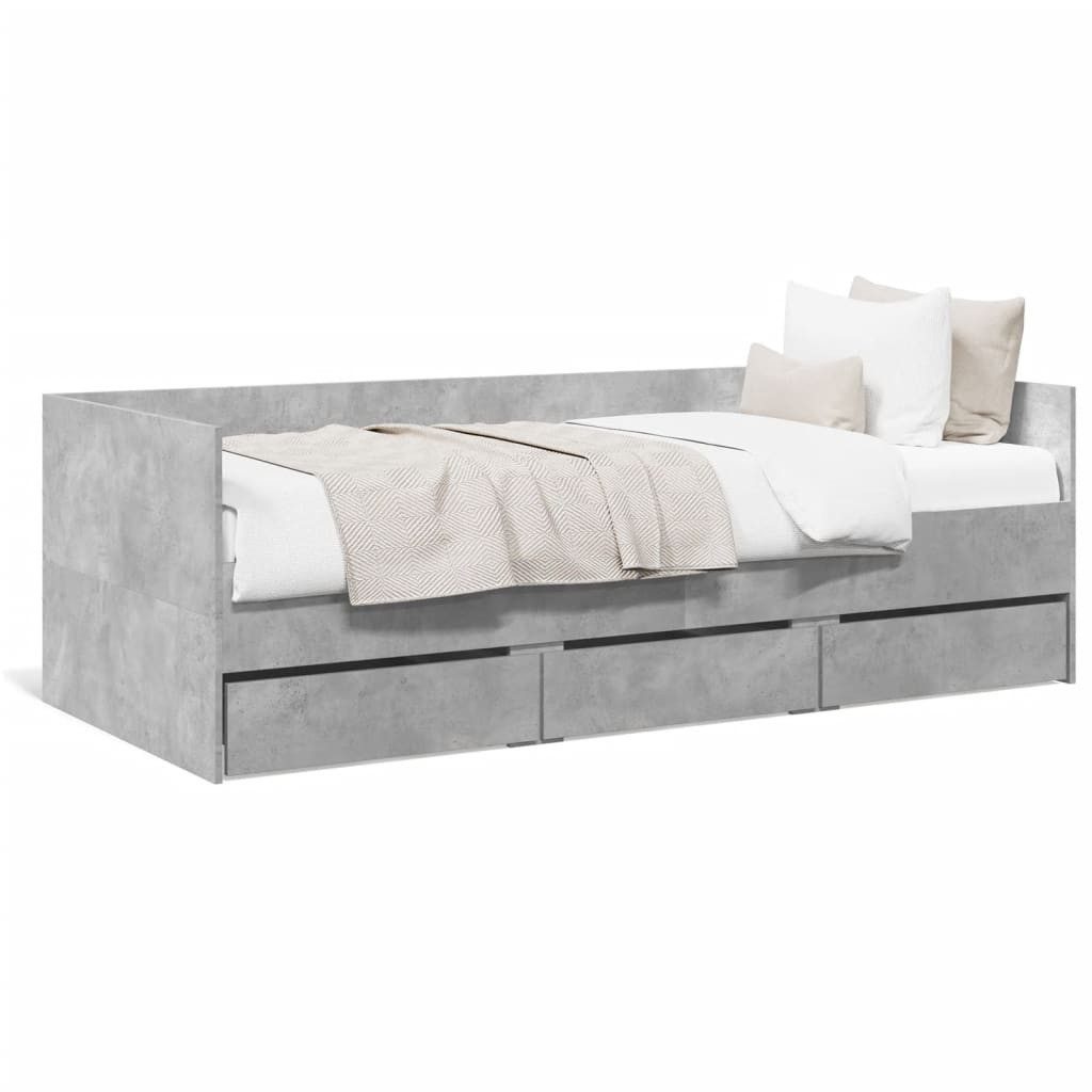 furnicato Bett Tagesbett mit Schubladen 203x102x65 cm Betongrau Massivholz (1-tlg)