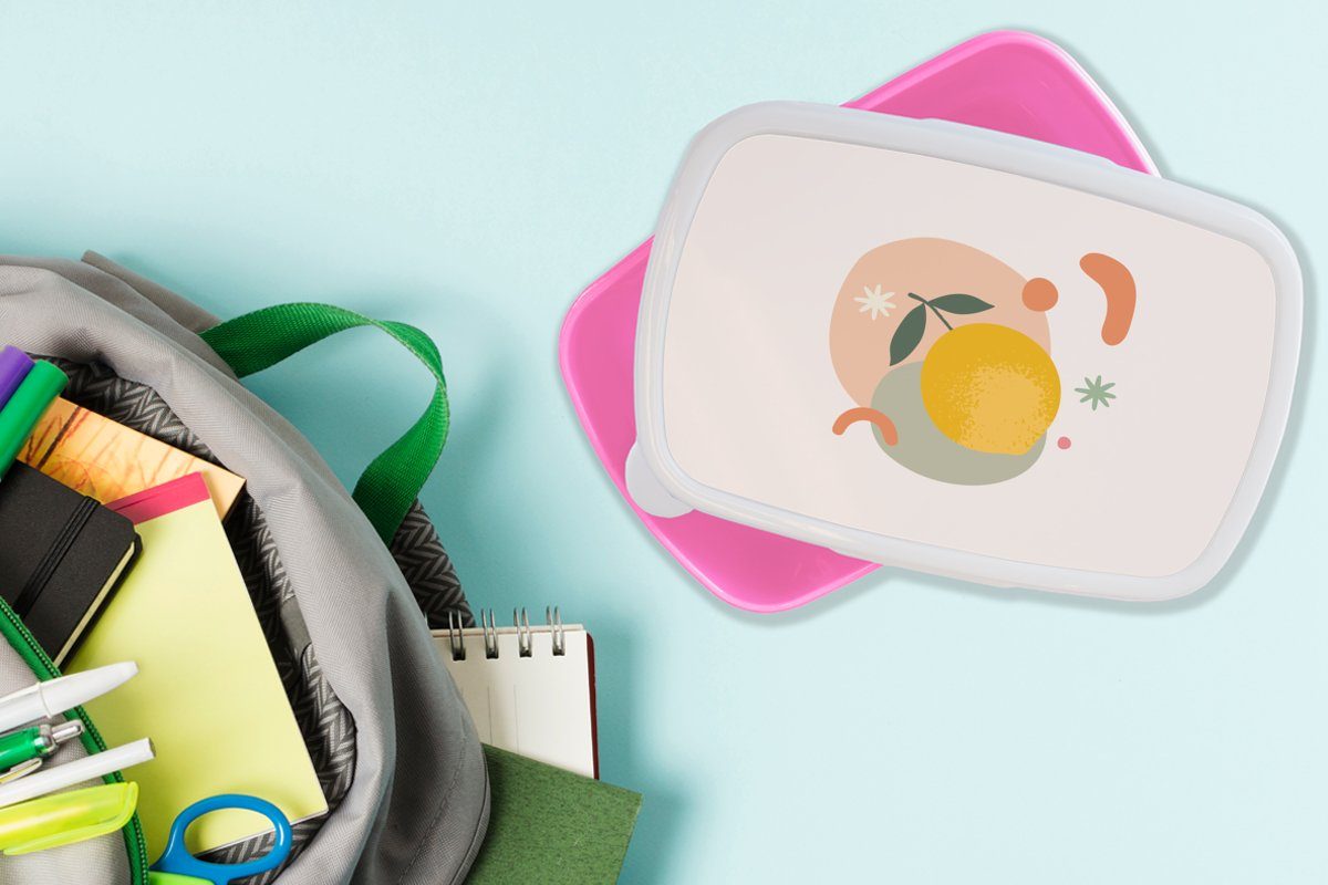 MuchoWow Lunchbox Zitrone - Kunststoff (2-tlg), rosa Brotdose Snackbox, für - Brotbox Kunststoff, Pastell, Obst Erwachsene, Mädchen, Kinder