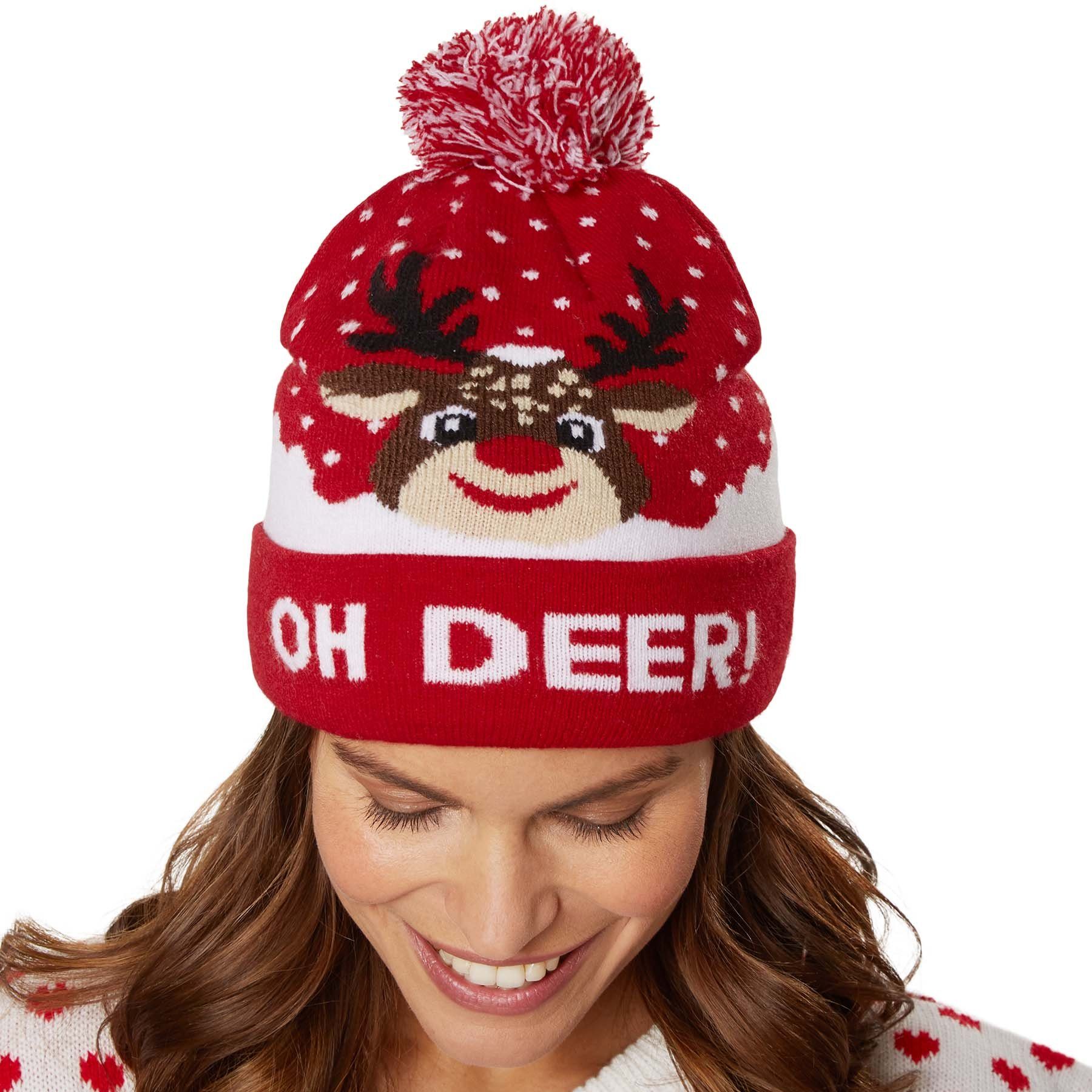 dressforfun Bommelmütze Rentier-Mütze mit Schriftzug günstig online kaufen