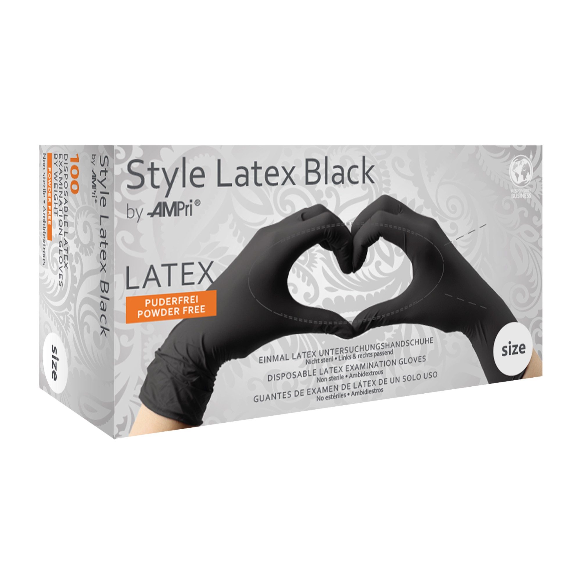 AMPri Latexhandschuhe Style Latex Black - Latex-Untersuchungshandschuh (100-St)