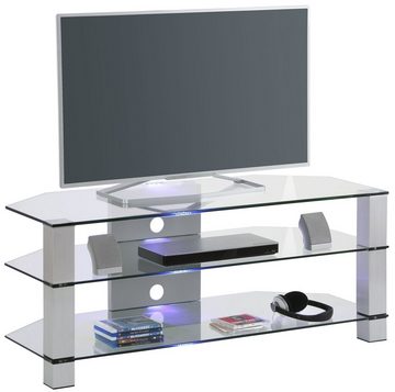 möbelando TV-Rack 1653, aus Metall / ESG-Sicherheitsglas in Metall Alu - Klarglas mit 3 Einlegeböden. Abmessungen (BxHxT) 120x50x50 cm