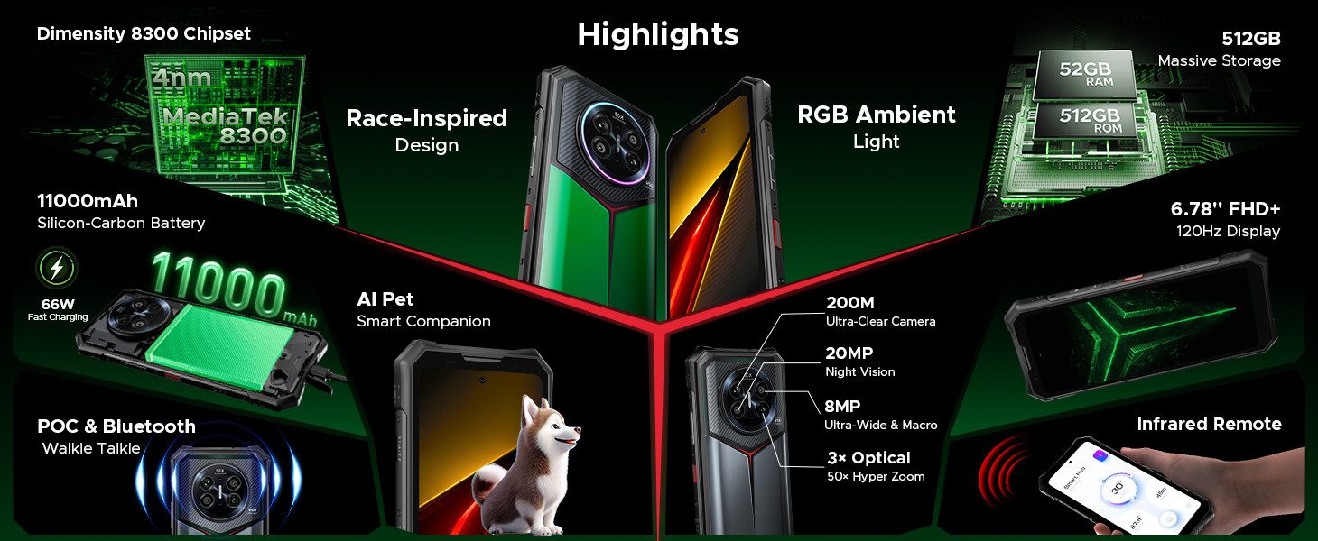 DOOGEE 2026 Smartphone Outdoor Handy DOOGEE V50 16/512GB Android16 oukitel Smartphone (6,78 Zoll FHD+ 120Hz, 11000mAh, 66W, 200MP Quad-Kamera, Android 16)