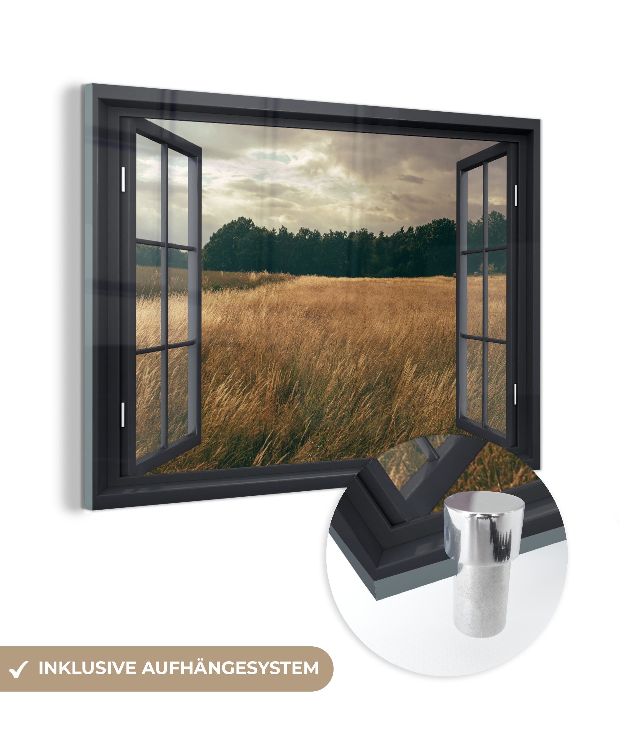 - Foto auf auf (1 MuchoWow Ansicht - Acrylglasbild Glasbilder Bilder Wanddekoration St), Baum, - Wandbild - - Glas Feld Glas