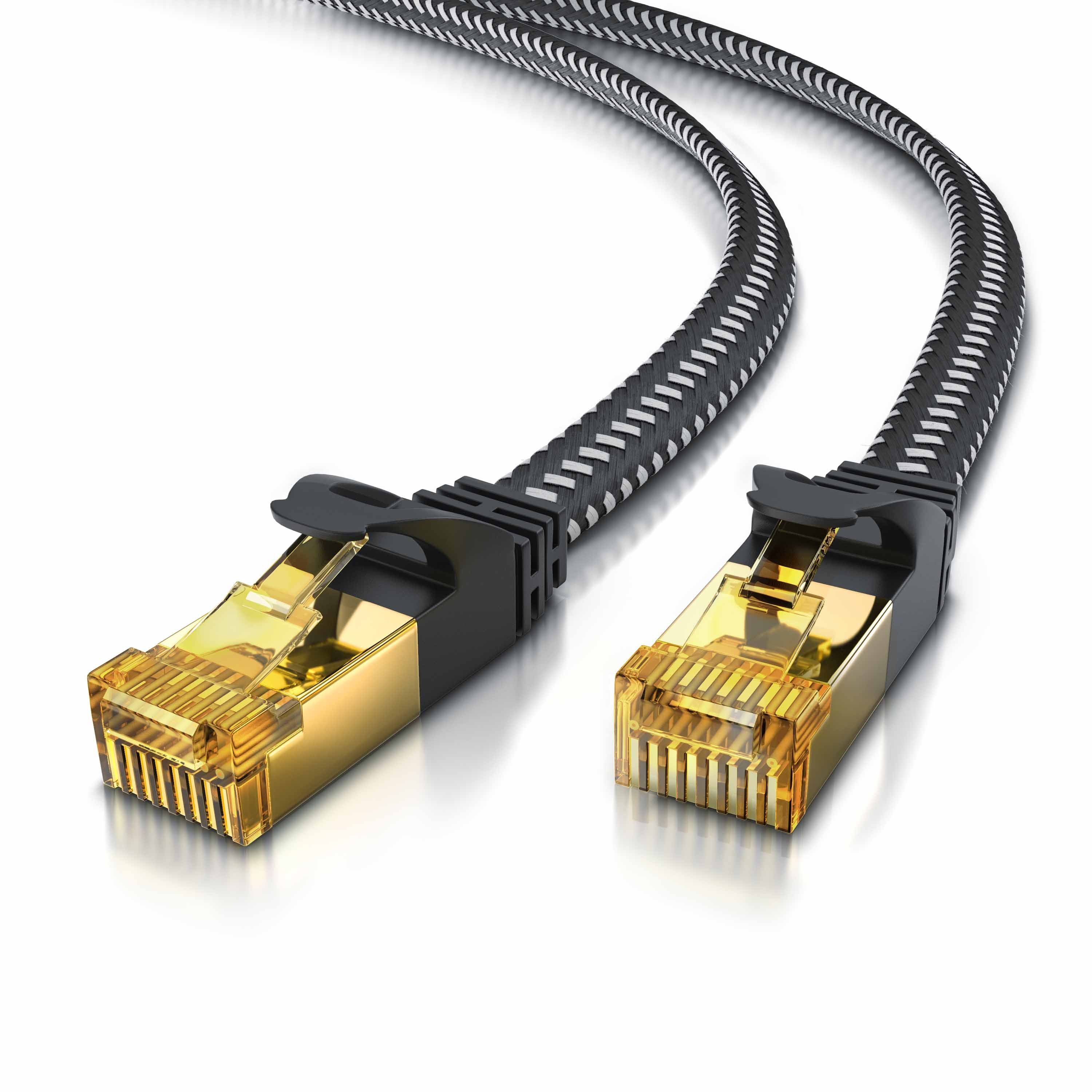 Primewire Patchkabel flach CAT 7, Baumwollmantel, Flachband Netzwerkkabel - 20m LAN-Kabel, CAT.7, RJ-45 (Ethernet) (2000 cm), für Router, Modem, Switch, PC, ideal für Gaming, Streaming, Homeoffice