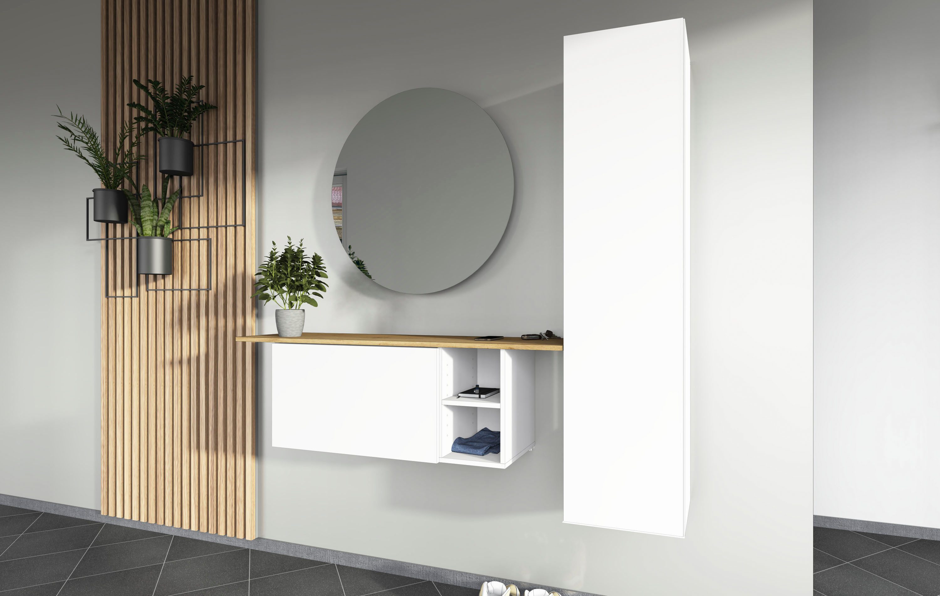borchardt Möbel Garderoben-Set Toledo, moderne hängende Garderobe, Schminktisch mit Regalfächern, (Spar-Set), 152x140cm (BxH), viel Stauraum, viele Regalböden, modern, hängend