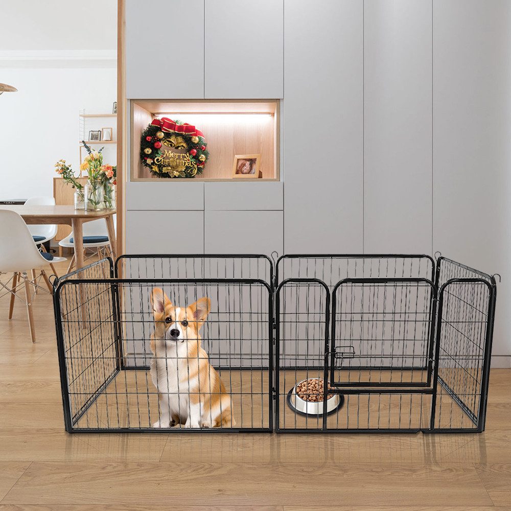JEOBEST Freigehege Welpenauslauf mit 6 Gitterplatten Tür Tierlaufstall Freigehege, 60cm hoch für Haustiere Hund Katze Welpe