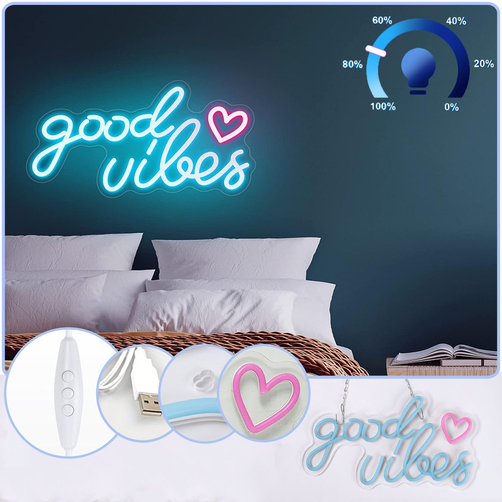 MUPOO LED Dekolicht Good Vibes Neonschild günstig online kaufen