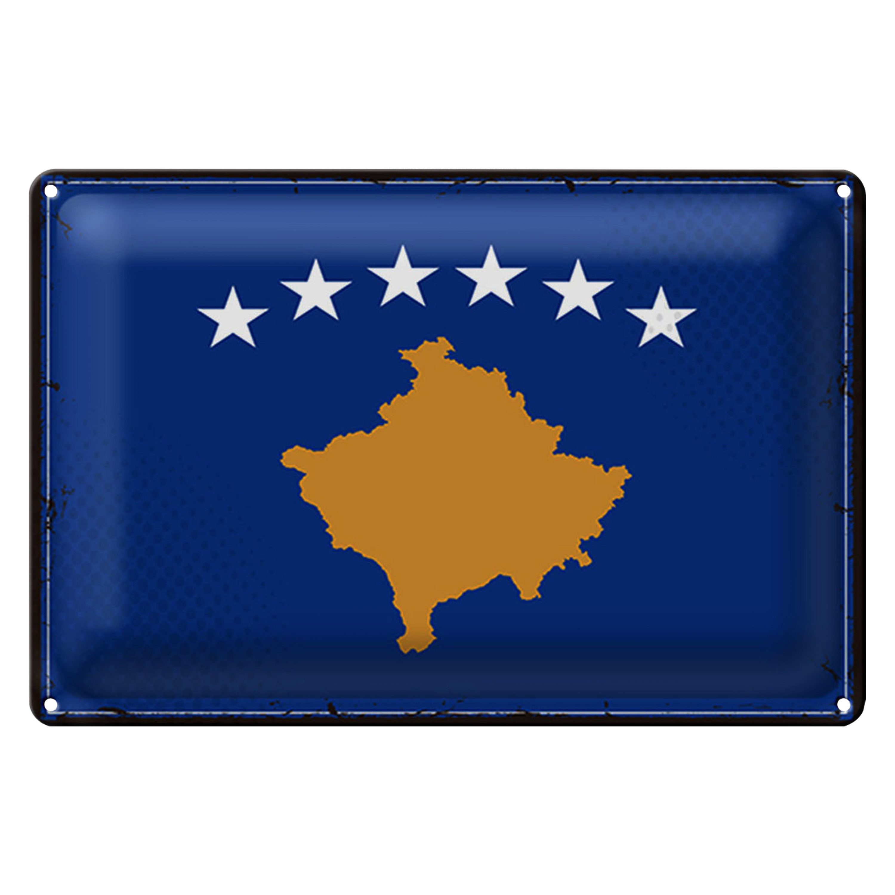 Roomando Metallschild Flagge Kosovo 18x12cm Retro Flag of Kosovo