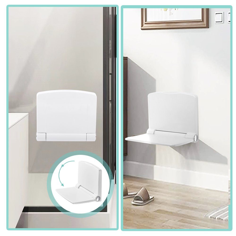 HEUFFE Duschklappsitz zur wandmontage, für Senioren & Kinder, 90° klappbar, rechteckig, weiß, belastbar bis 200,00 kg, modern, mit Rückenlehne und konkavem Sitzdesign, EUIPO-zertifiziert