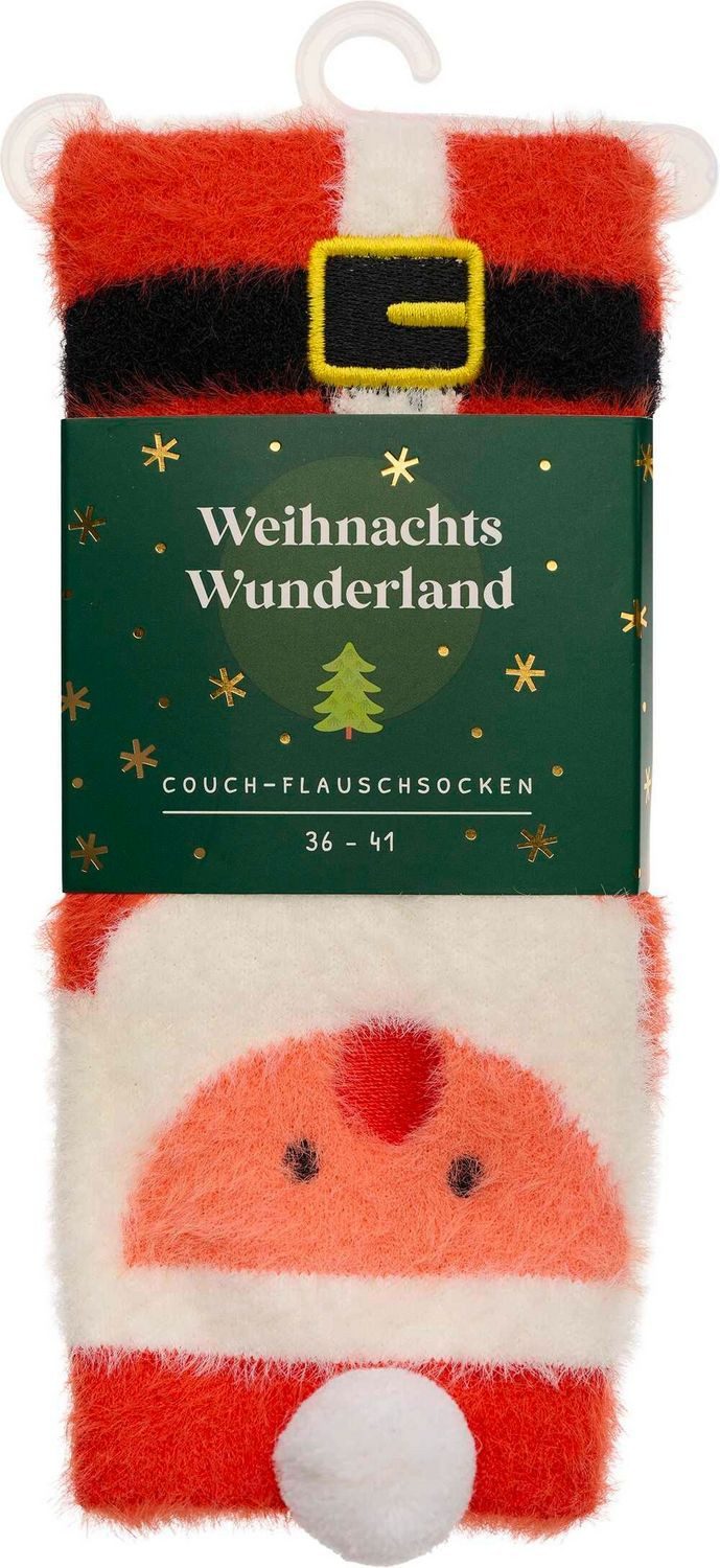 groh Verlag Wandkalender Weihnachtswunderland, Couch-Flauschsocken, Santa Claus, Größe 36-41