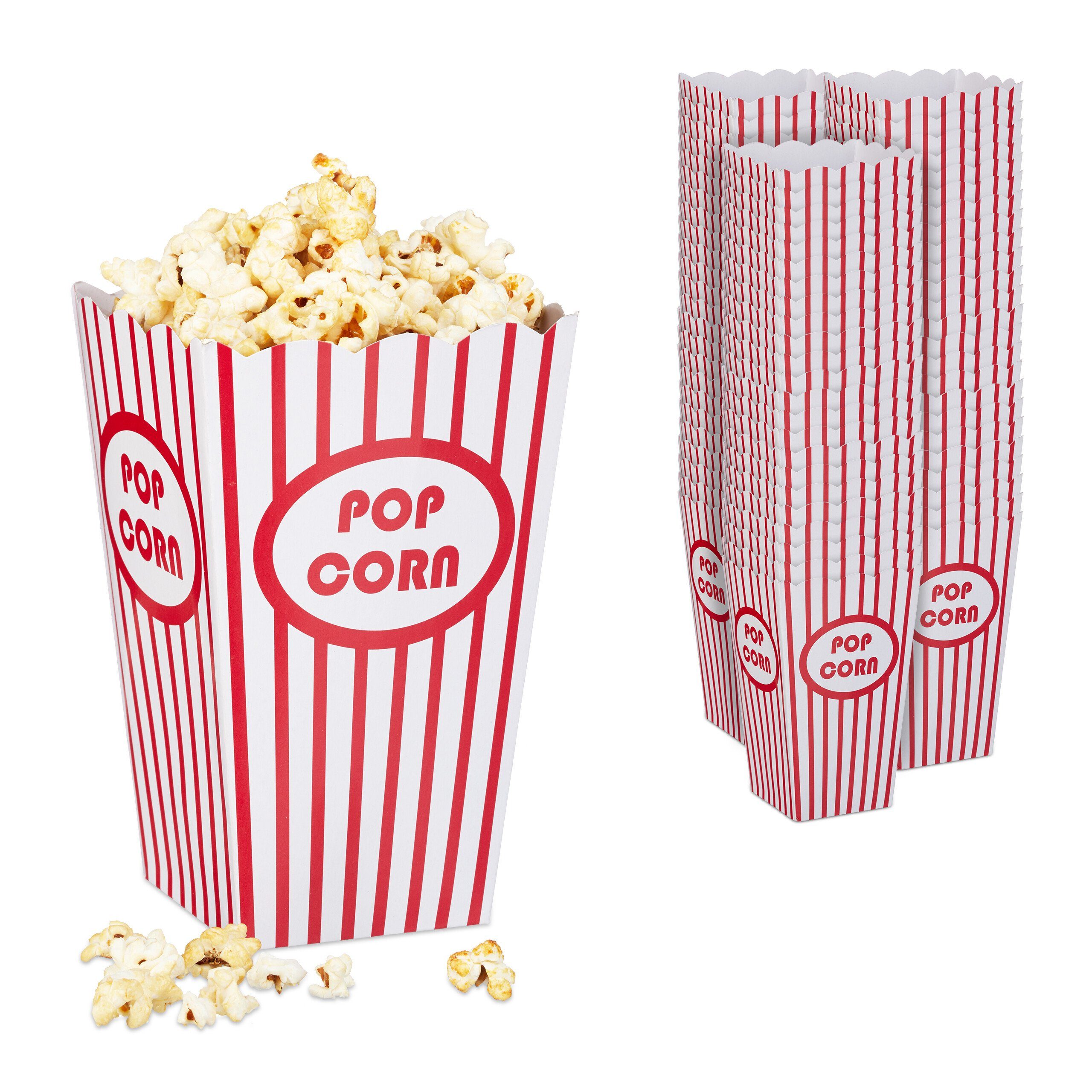 relaxdays Snackschale Popcorntüten 72er rot/weiß, Pappe Set