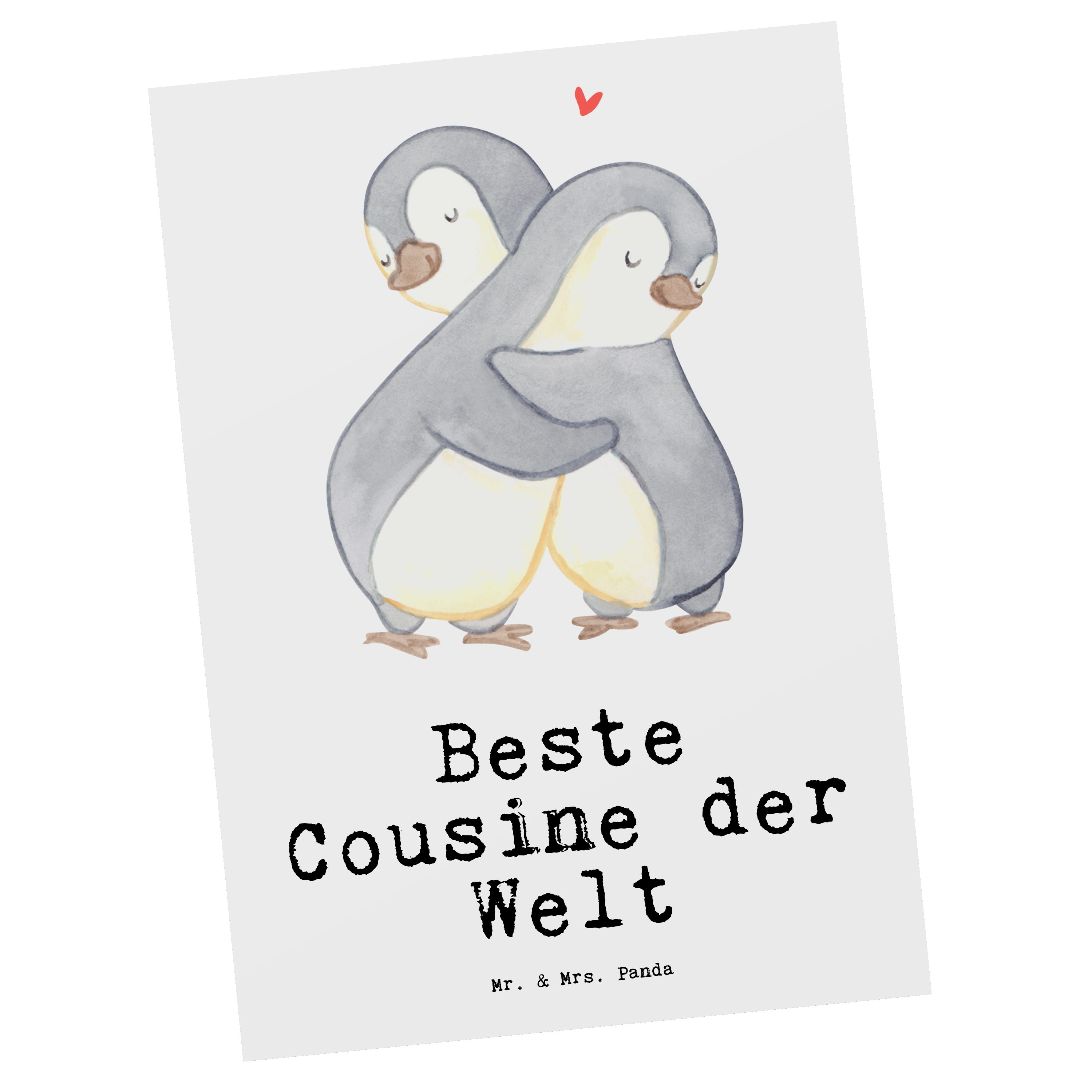 Mr. & Mrs. Panda Postkarte Pinguin Beste Cousine der Welt - Weiß - Geschenk, Geburtstagsgeschenk
