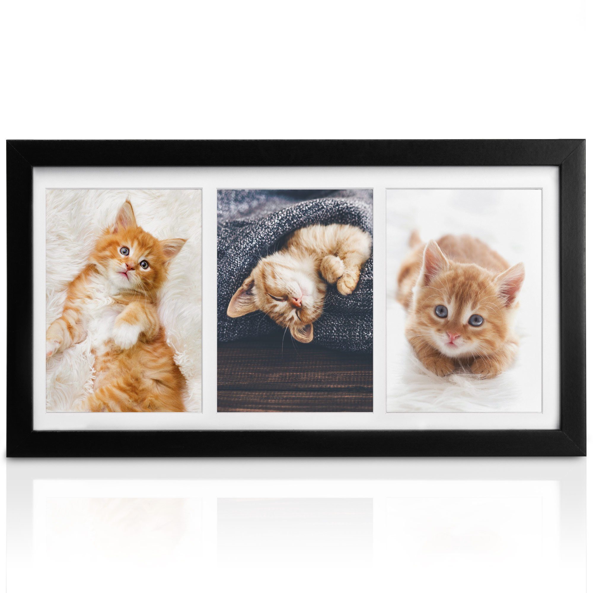 bomoe Bilderrahmen Bilderrahmen Collage für 3 Fotos Galeria, 10x15cm, Schwarz, Kunststoffglas, Metall-Aufhängung & Passepartout Multirahmen Holz