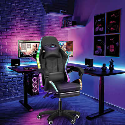 iscooter Gaming-Stuhl Gaming Chair mit RGB-LEDs, verstellbarer Rücklehne mit Fußstütze, Bürostuhl Massage Lendenkissen, Ergonomischer Gamer Stuhl, bis 150kg