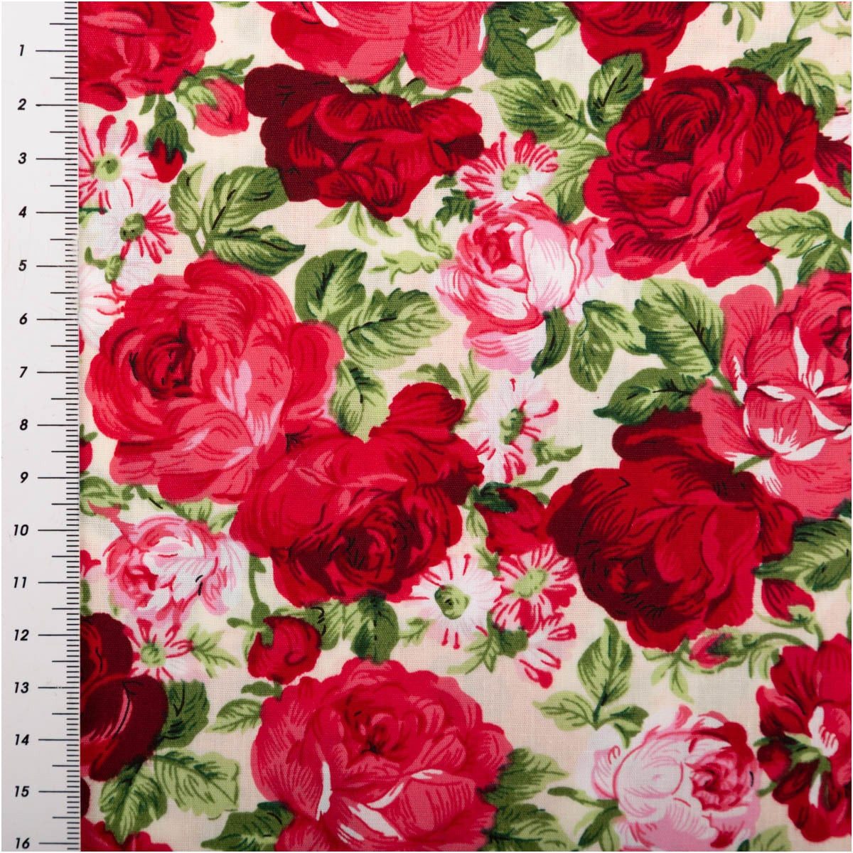 SCHÖNER LEBEN. Stoff Baumwollstoff Meterware Popeline Rosen ecru rot rosa 150cm, allergikergeeignet