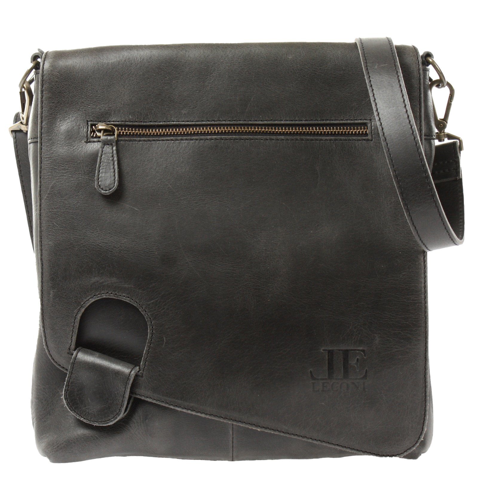 LECONI Umhängetasche Ledertasche Damen Handtasche Schultertasche Echt Leder LE3073, Auffälliger Überschlag - Fächer innen & außen - 29x29x6 cm