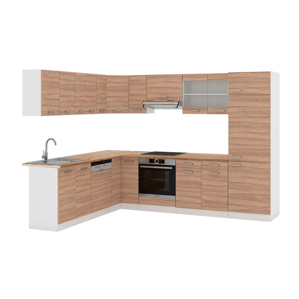 Vicco Winkelküche R-Line, Sonoma/Weiß, 287 x 227 cm, AP Eiche