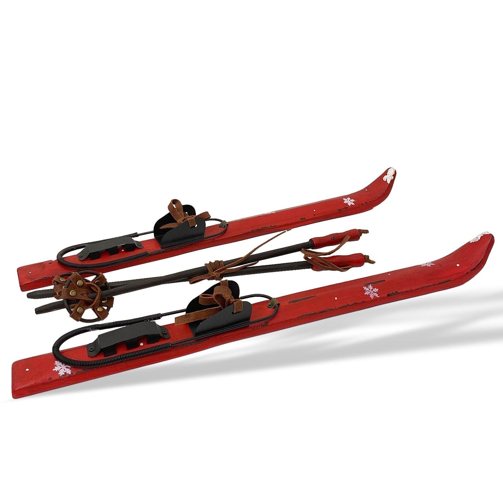 Aubaho Bindung mit Dekoobjekt Dekoration Stöcken Wintersport Set Holz Ski Ski 52cm Antik
