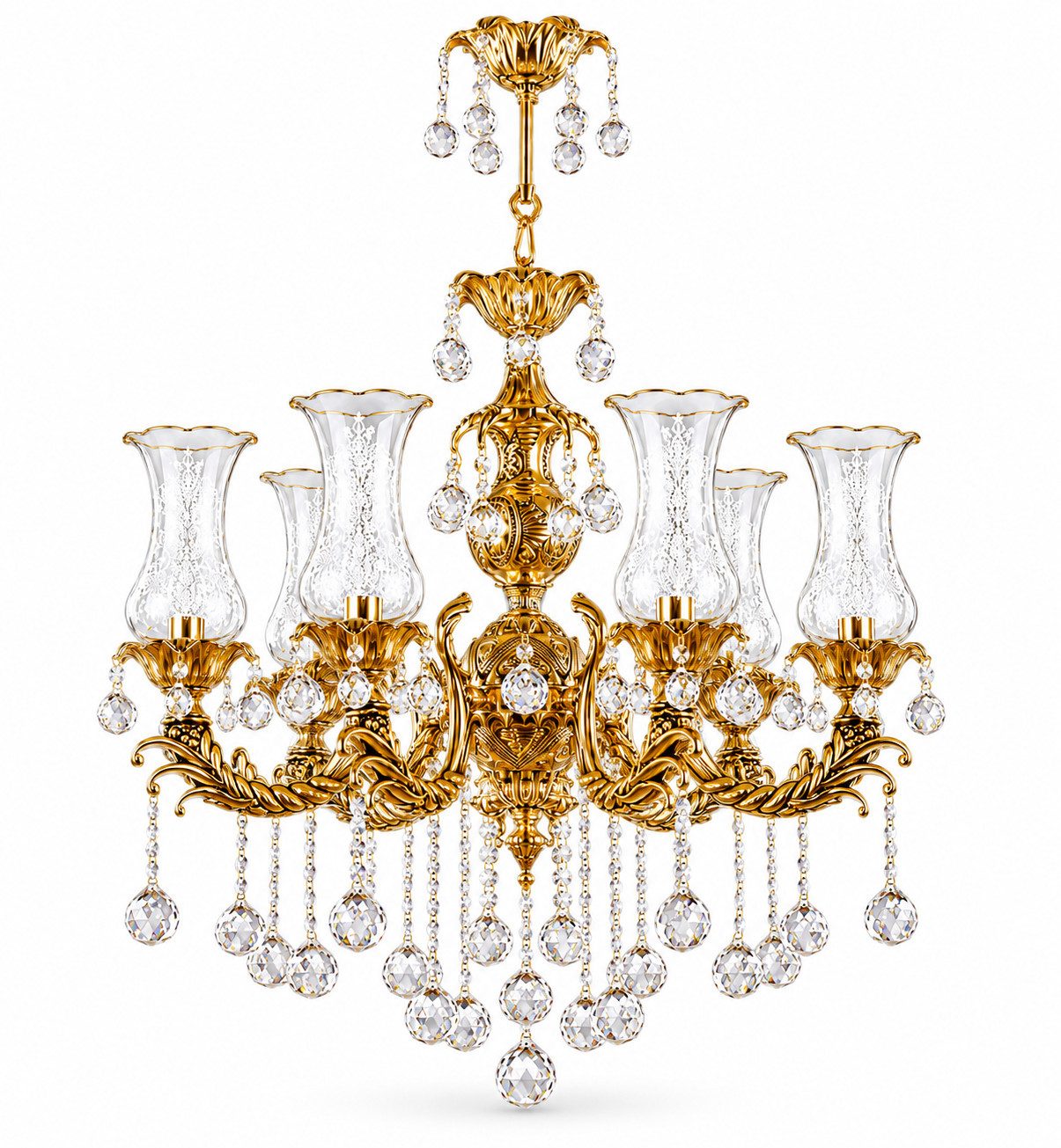 JVmoebel Kronleuchter Imperio Cristallo Gold Kronleuchter Versailles Luxe Sofort, LED wechselbar, Kronleuchter, Montagezubehör, Made in Europa