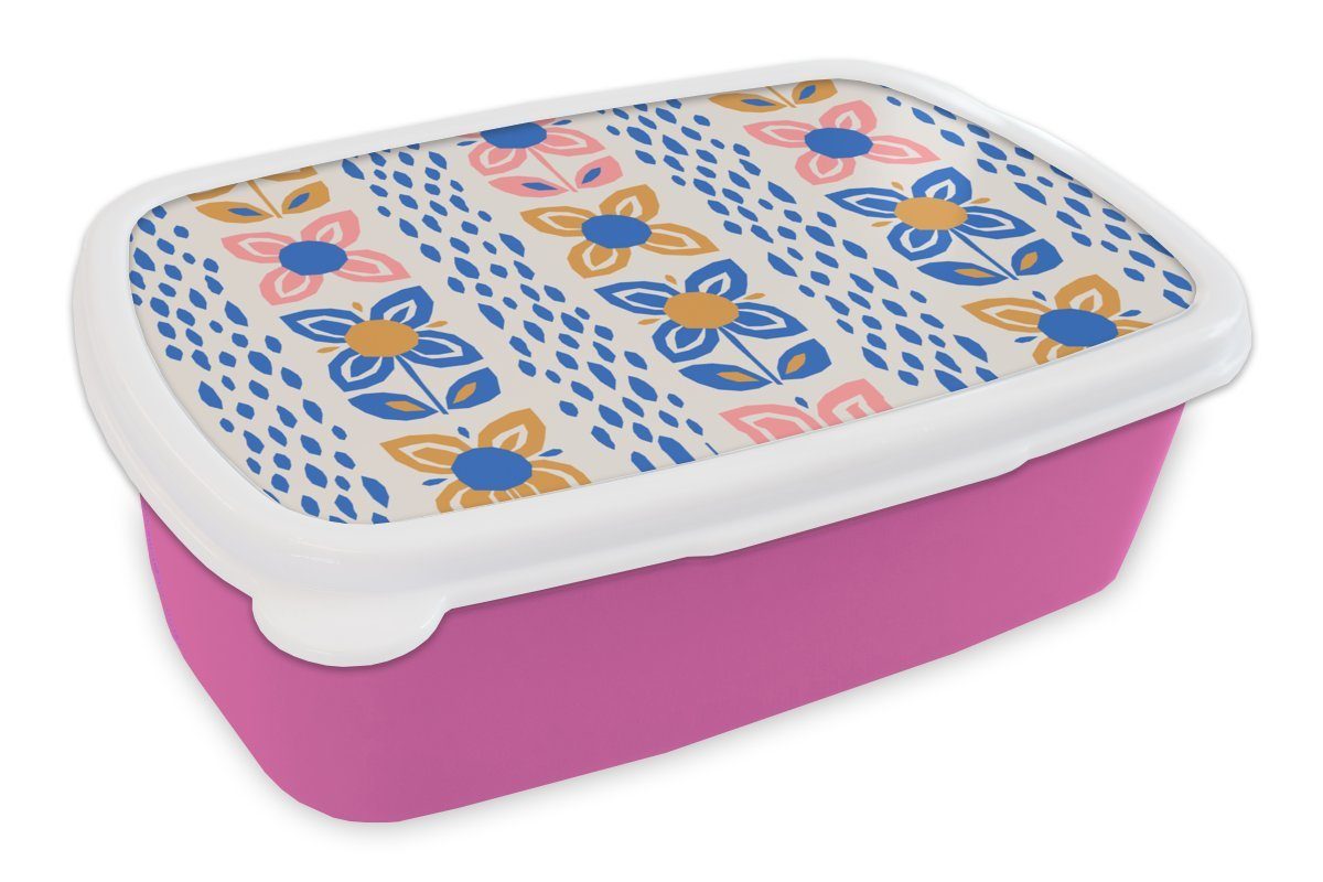 MuchoWow Lunchbox Blumen - Skandinavien - Muster, Kunststoff, (2-tlg), Brotbox für Erwachsene, Brotdose Kinder, Snackbox, Mädchen, Kunststoff rosa