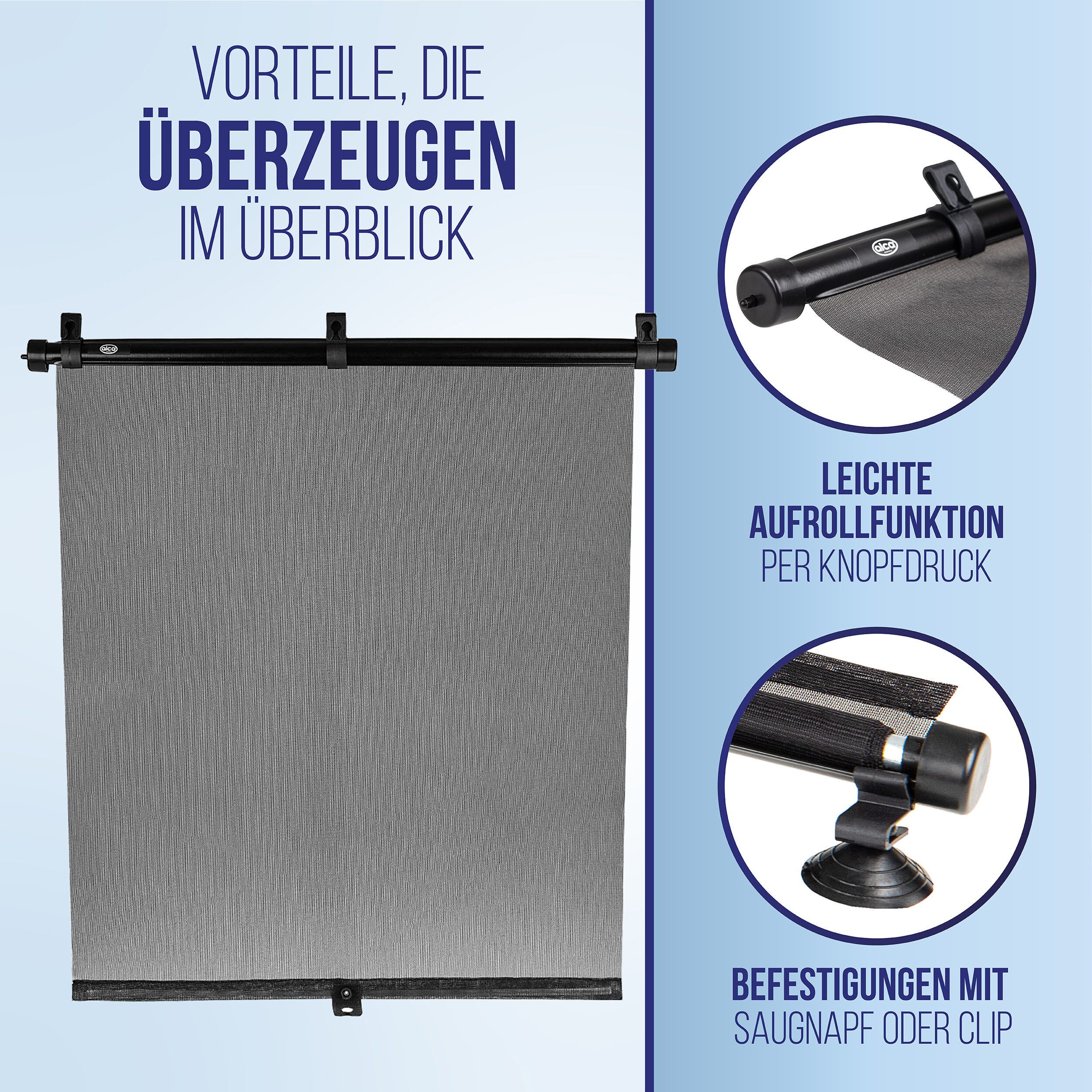 alca Autosonnenschutz Auto-Sonnenrollo 2x52x55 cm Autofenster 2er-Set UV Schutz Saugnäpfe, 52 x 2.5 cm, (2-St)