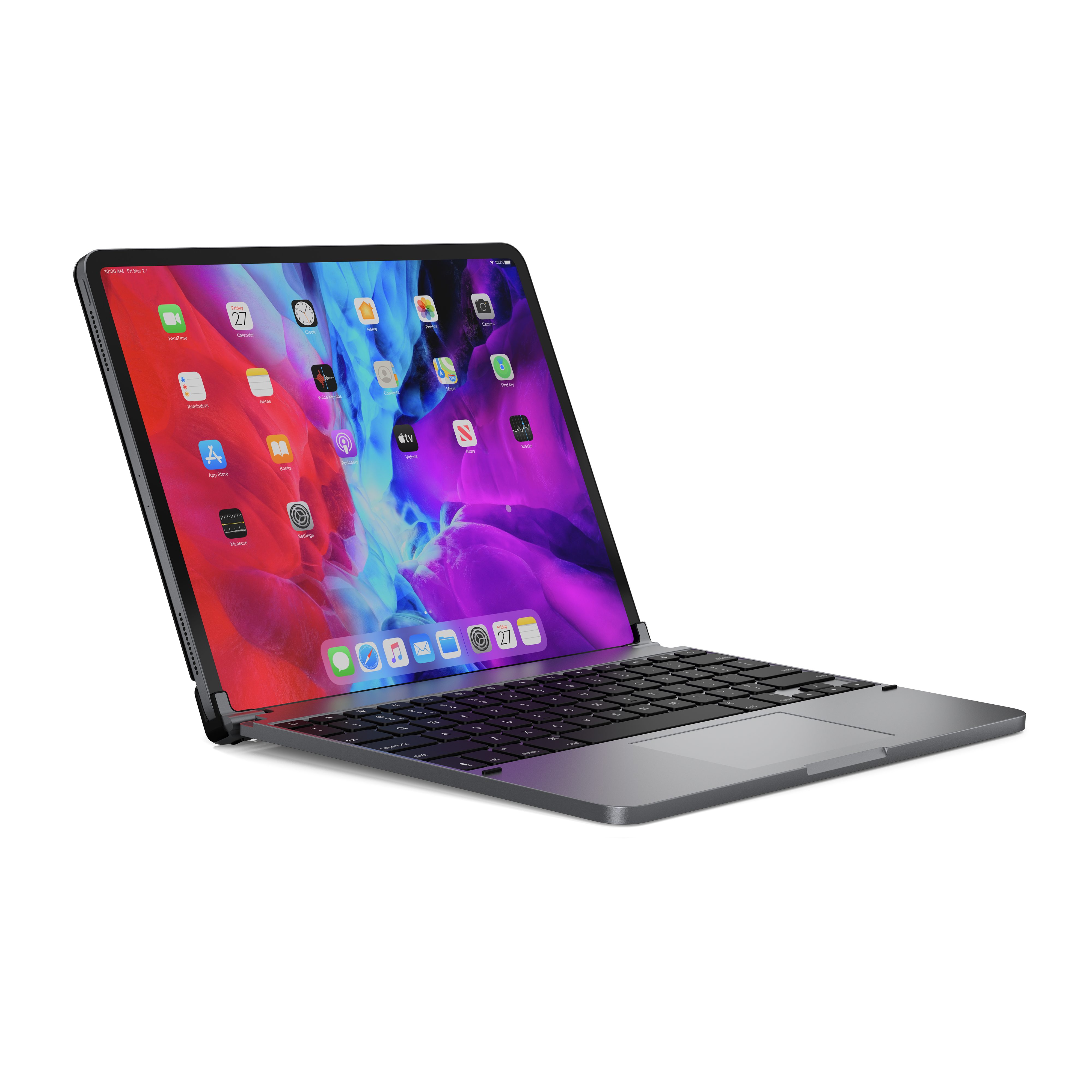 BRYDGE 12.9 Pro+, Hochwertige Bluetooth Tastatur aus Aluminium mit Trackpad  für das iPad Pro 12.9 (3. & 4. Generation), deutsches Layout QWERTZ,  inklusive magnetischem iPad Cover, silber iPad-Tastatur