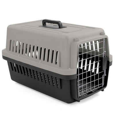 RAMROXX Tiertransportbox Transportbox mit Tür für Hund Katze usw. Grau Schwarz 36x59x36cm
