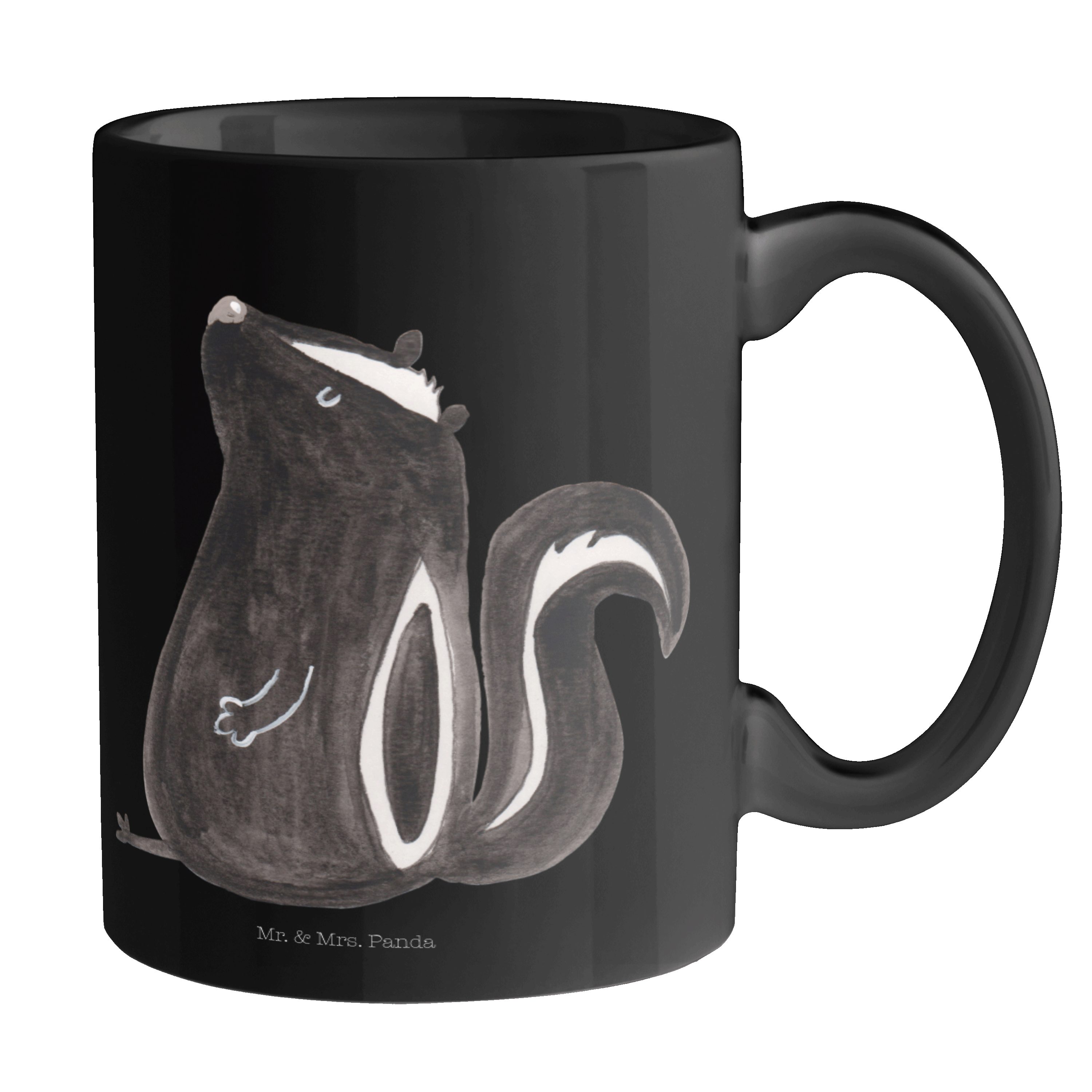 Mr. & Mrs. Panda Schwarz Büro Stinktier Tasse Schwarz Kaffeetasse, Geschenk, Keramik - - Tass, sitzend Skunk