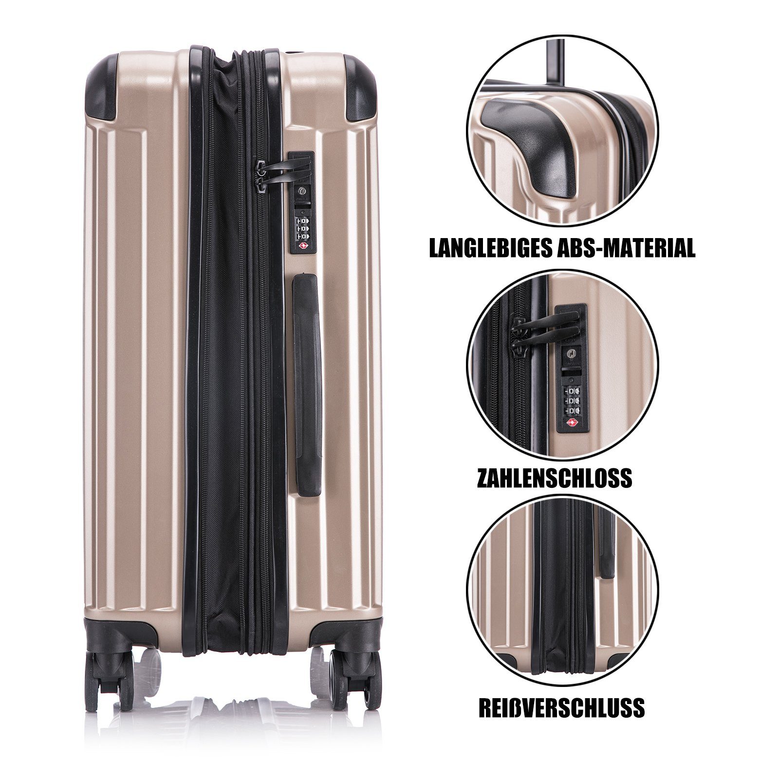 interGo Hartschalen-Trolley Reisekoffer mit 4 Rollen Harteschalenkoffer TSA-Zahlenschloß Koffer, 4 Rollen, Hartschalenkoffer