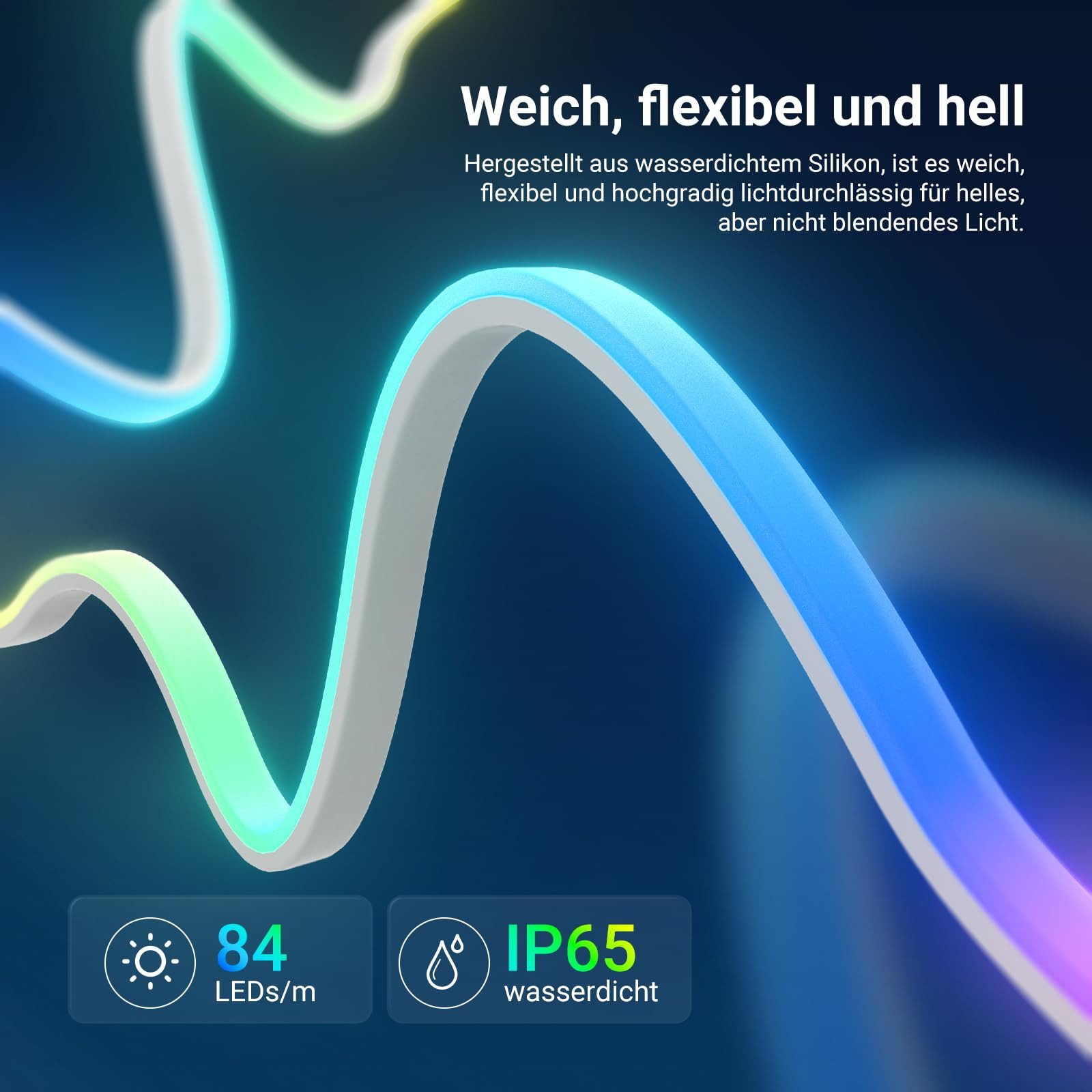 Neewer LED Stripe NS01 3/5m LED Lichtleiste frontbeleuchtet, RGB, Smart AI App Steuerung, Farbwechsel, zuschneidbar Lichterkette für Schlafzimmer Spielzimmer